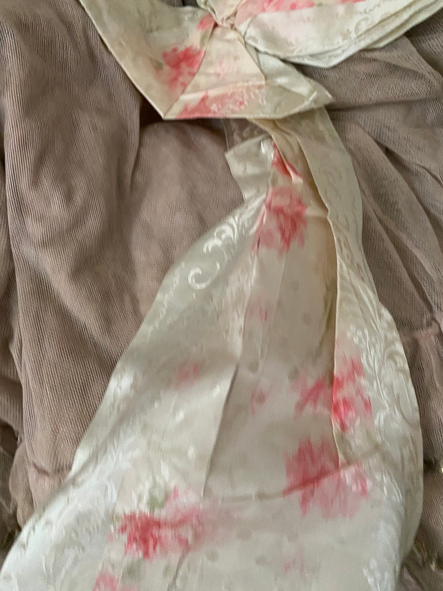 Antique Watered Silk Ribbon Sash Belt With Bow