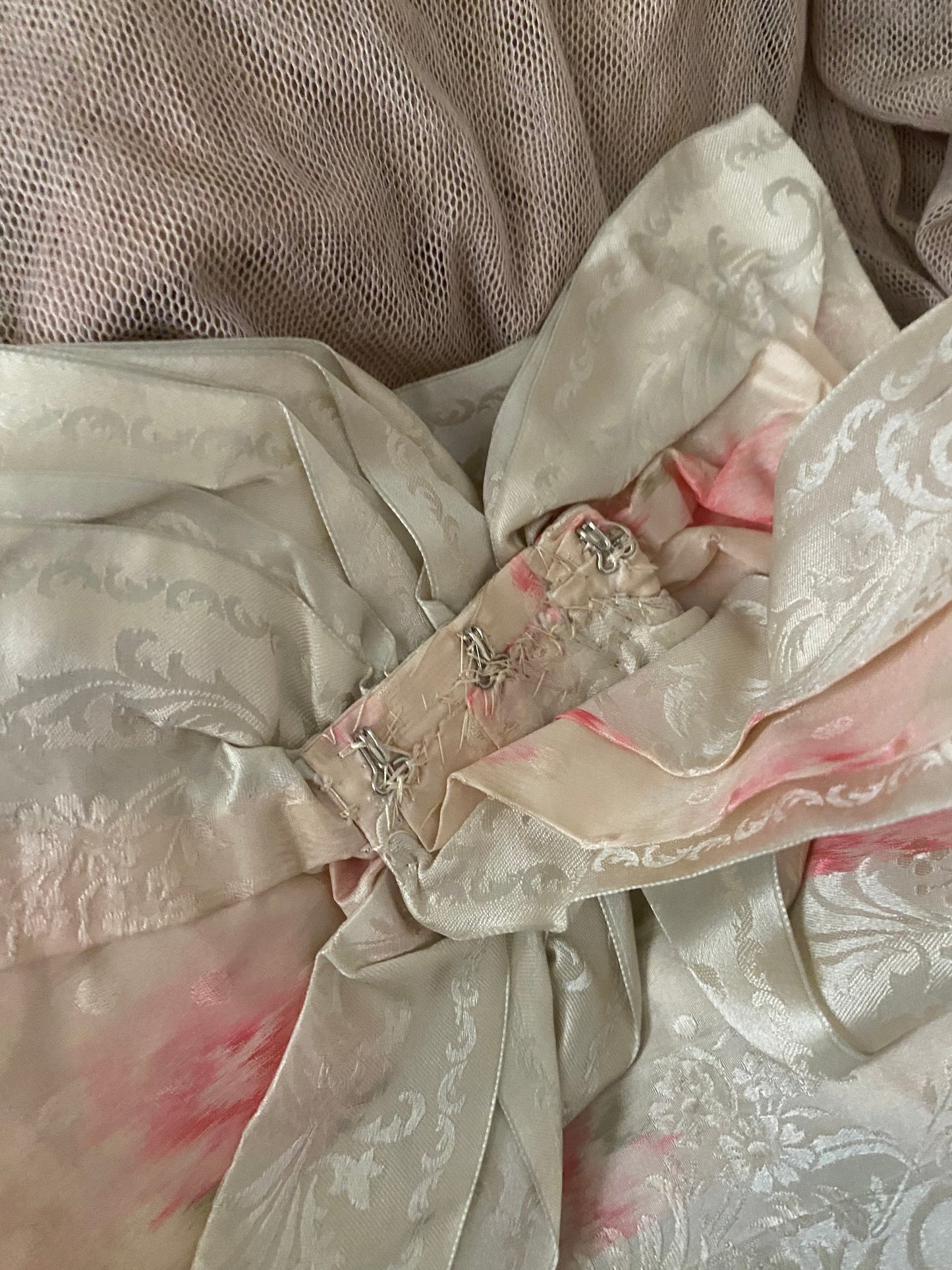 Antique Watered Silk Ribbon Sash Belt With Bow