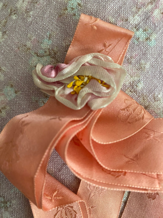 Antique Silk Ribbon Ribbonwork Ornament Peach Pink