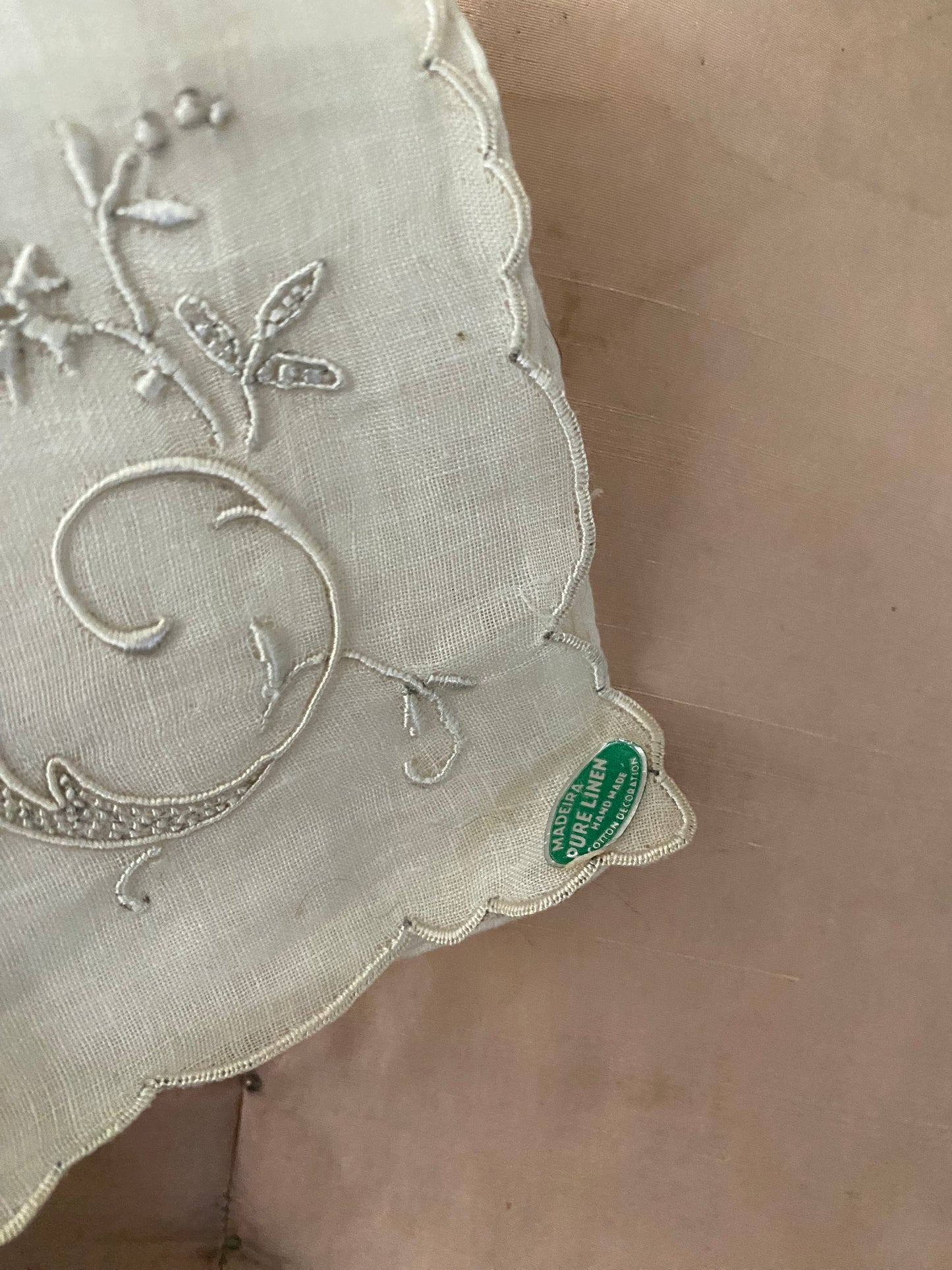 Vintage White Linen E Letter Hankie