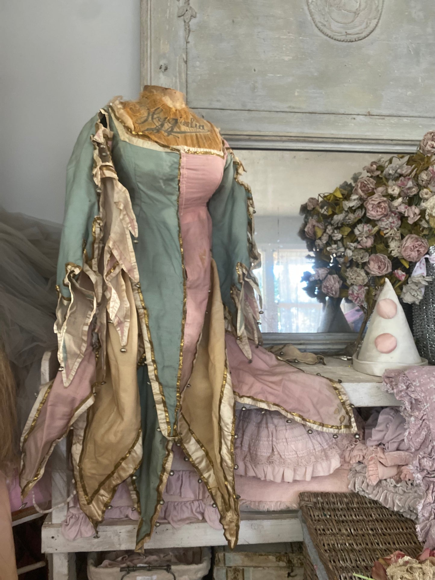 Antique Pink Blue Jester Bell Costume