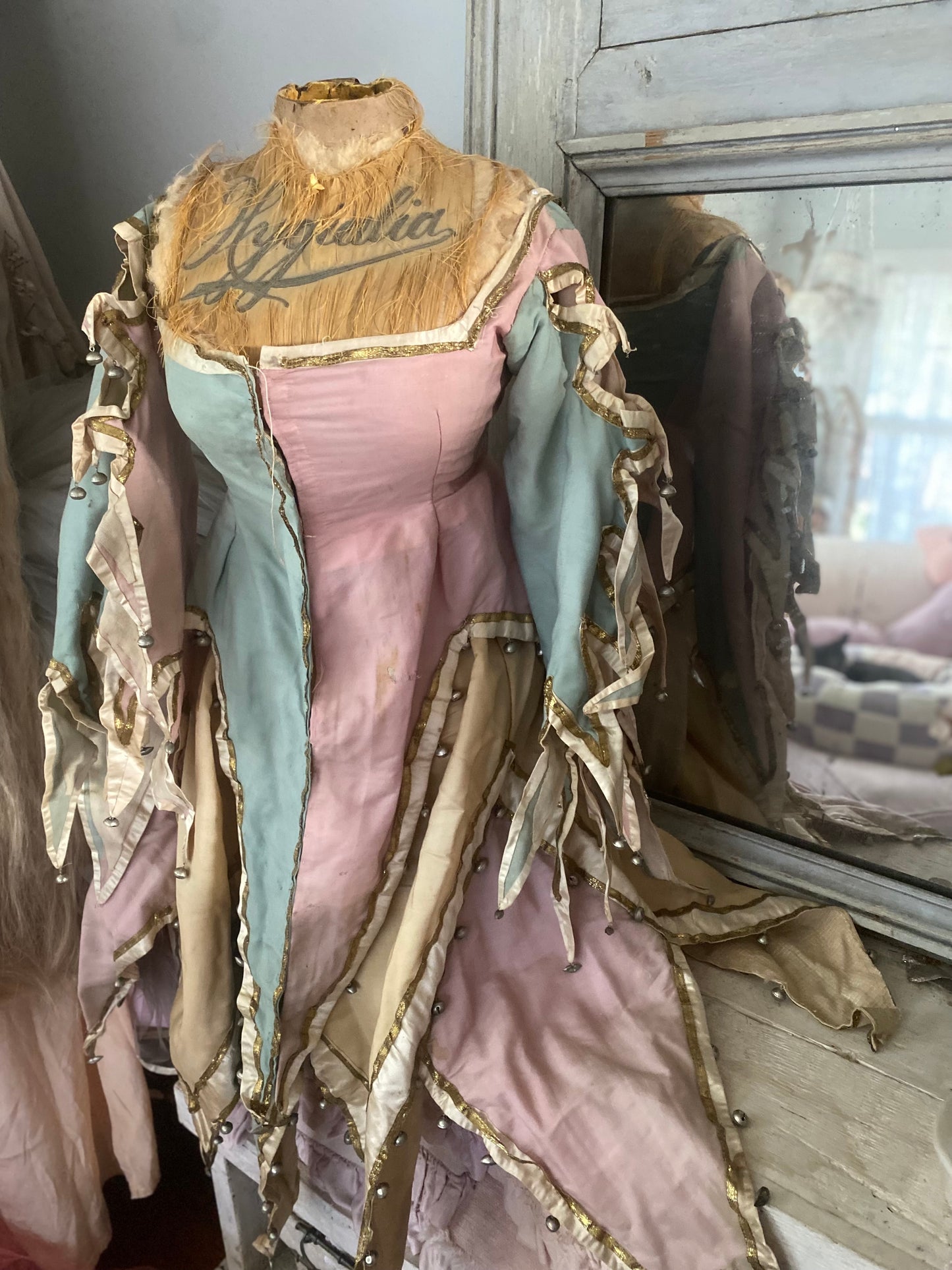 Antique Pink Blue Jester Bell Costume