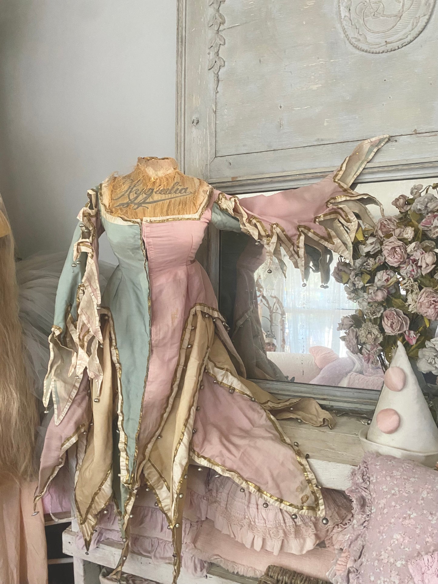 Antique Pink Blue Jester Bell Costume