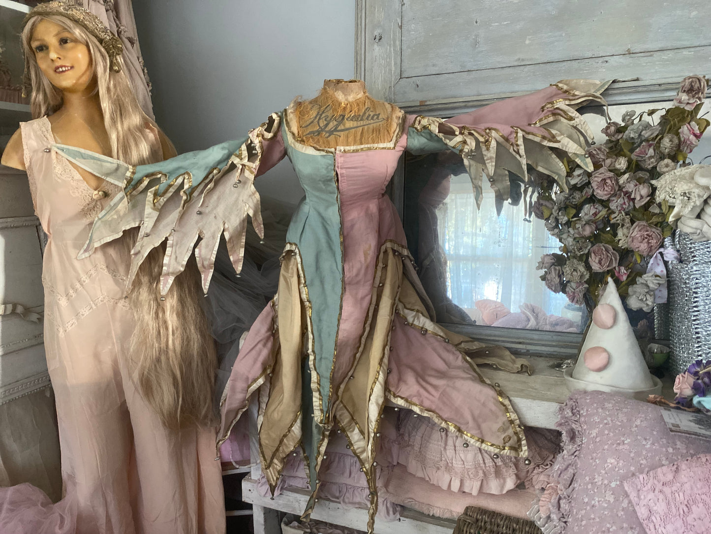 Antique Pink Blue Jester Bell Costume