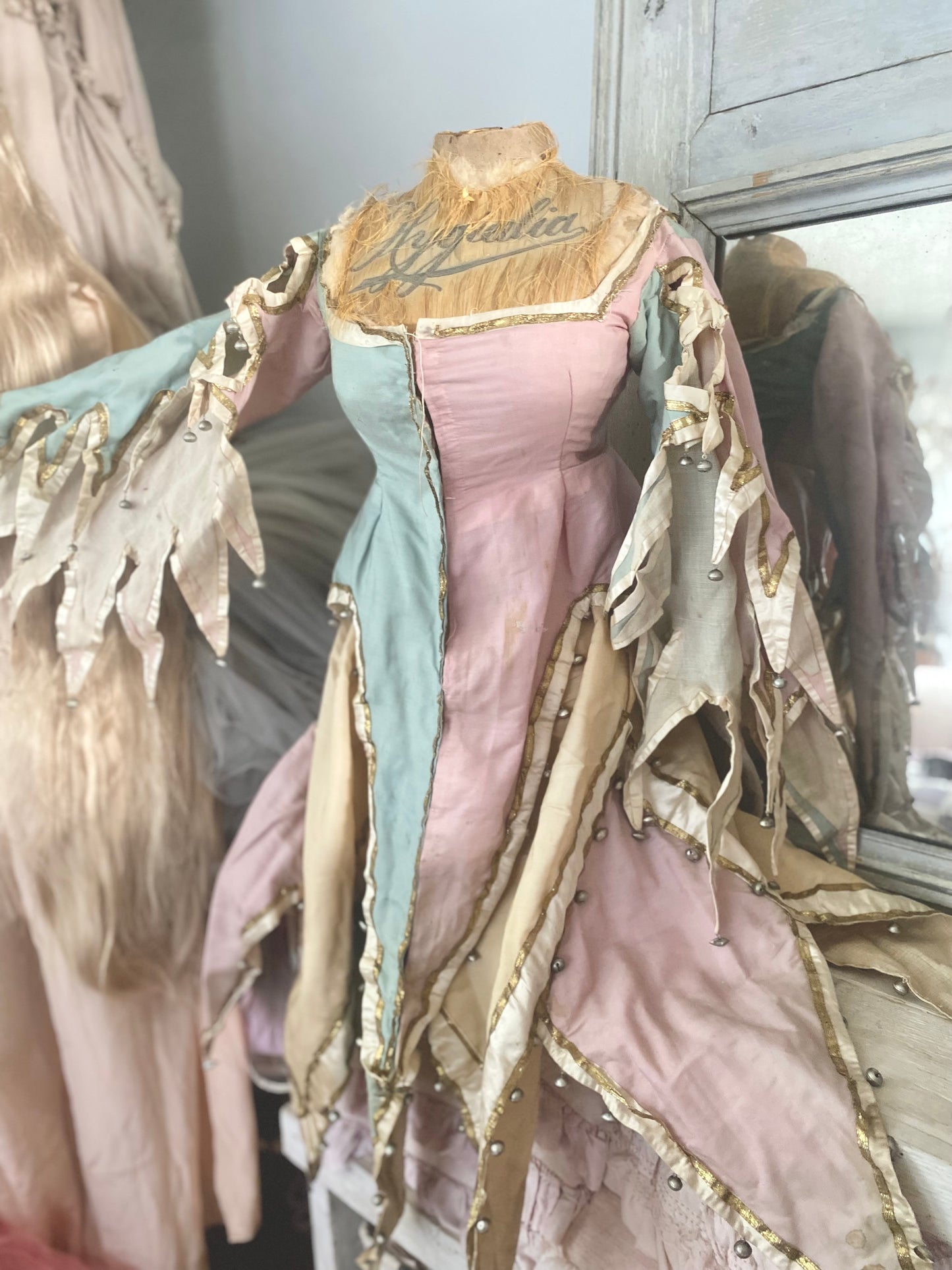 Antique Pink Blue Jester Bell Costume