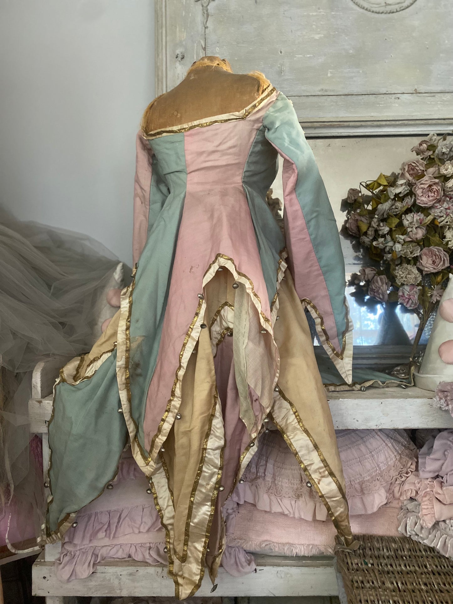 Antique Pink Blue Jester Bell Costume