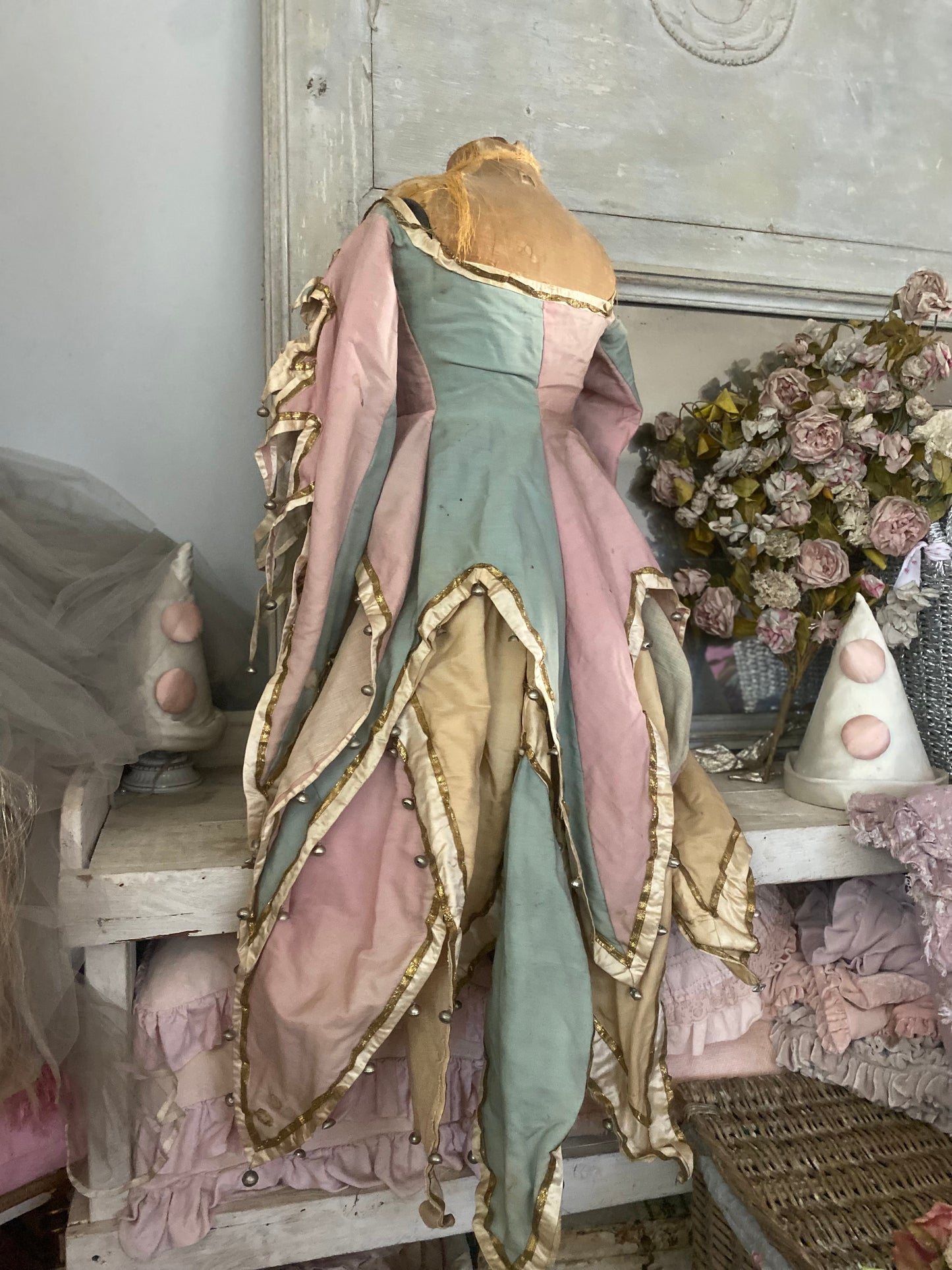 Antique Pink Blue Jester Bell Costume