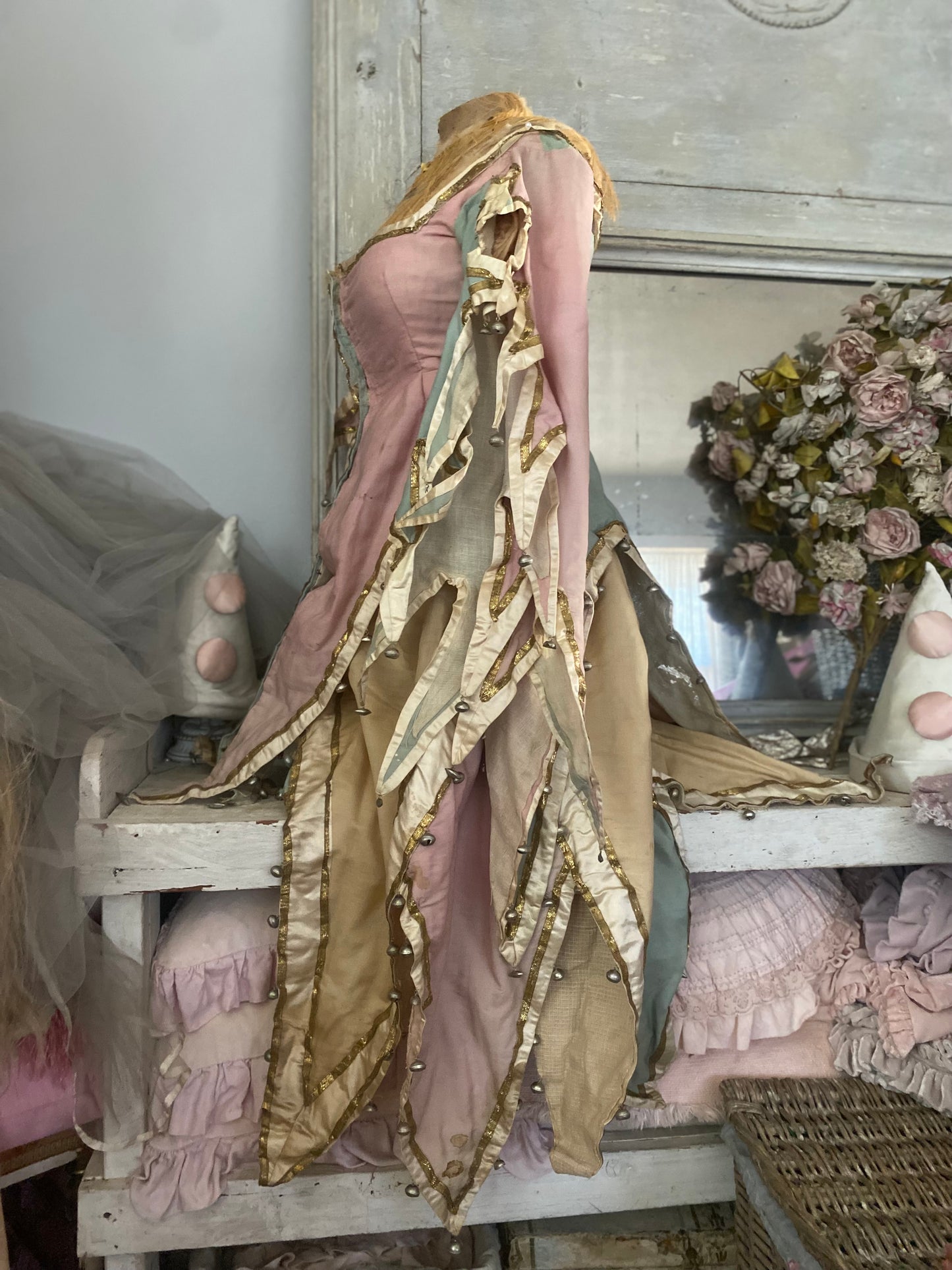 Antique Pink Blue Jester Bell Costume