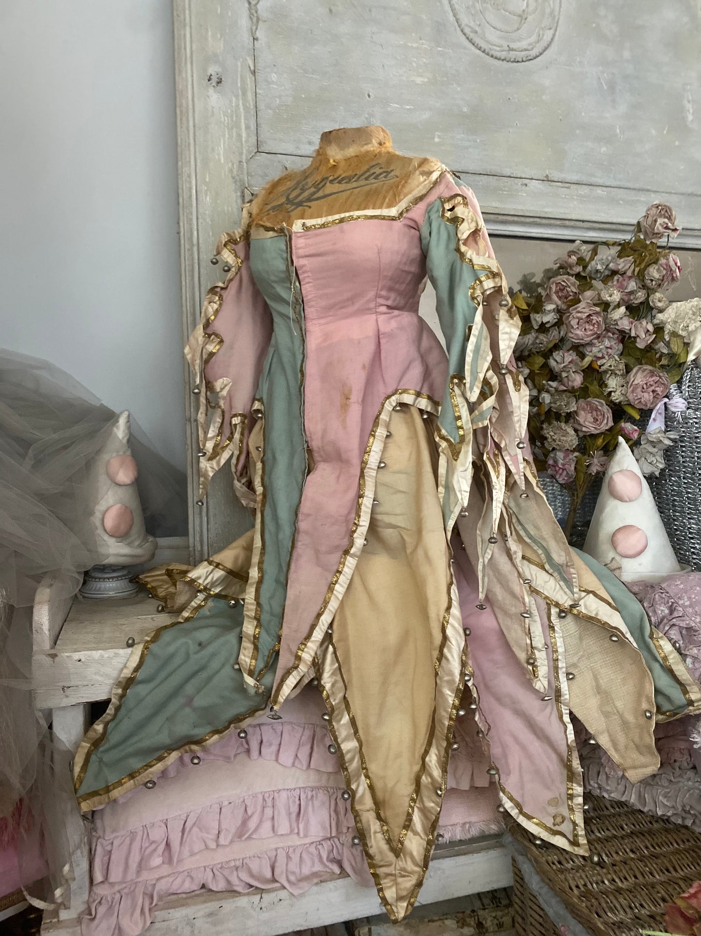 Antique Pink Blue Jester Bell Costume