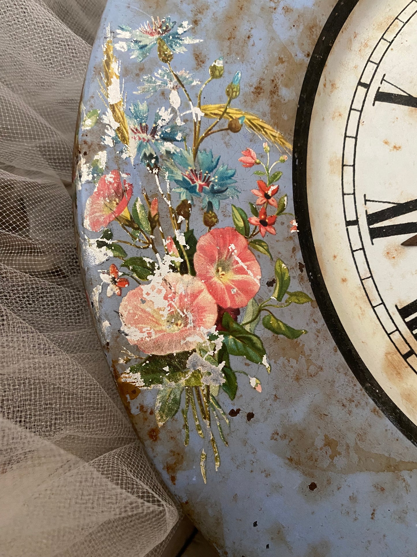 Antique Blue Tole Floral Clock