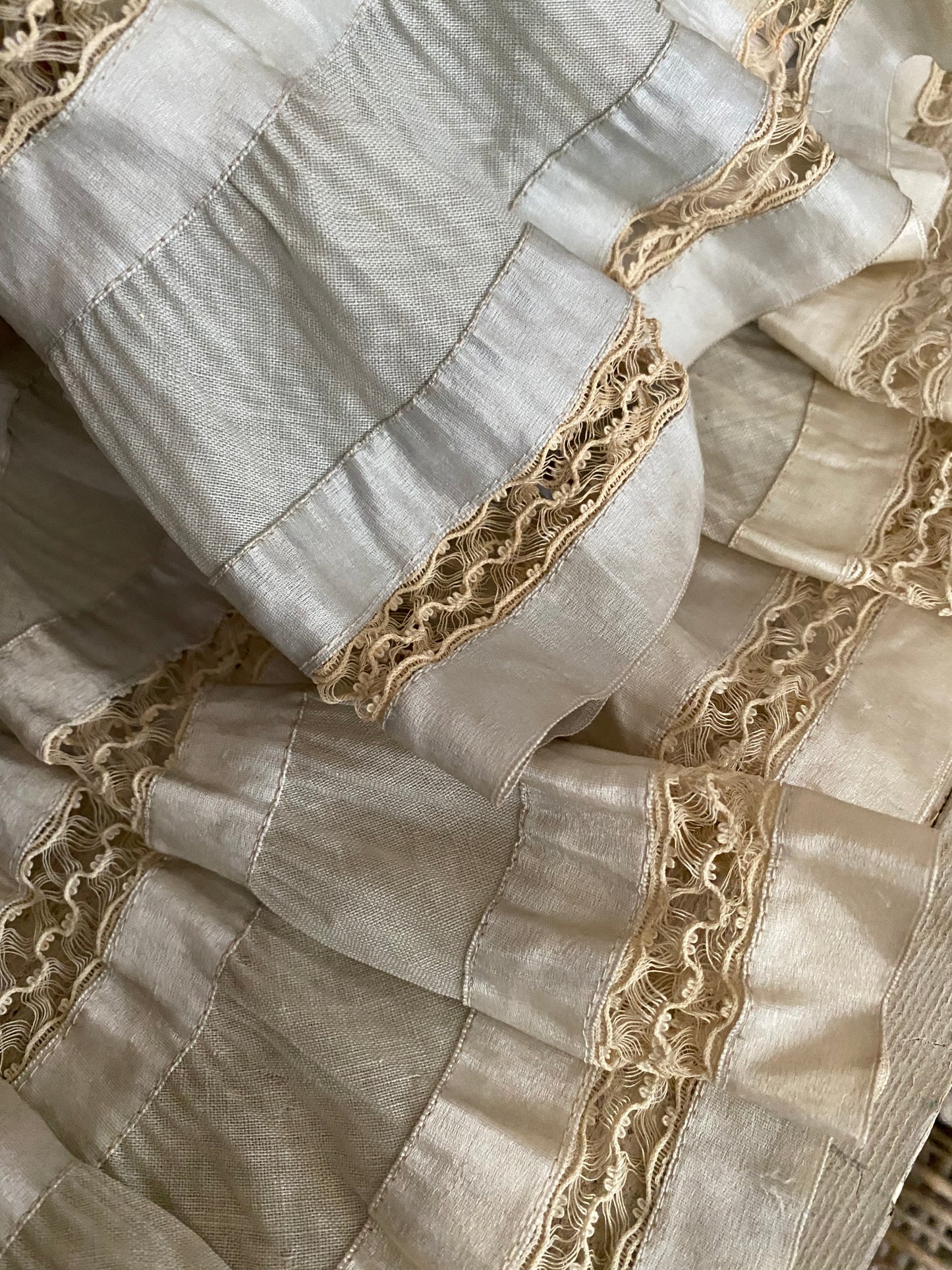 Antique Pale Blue Silk Lace Ruffled Pelmet