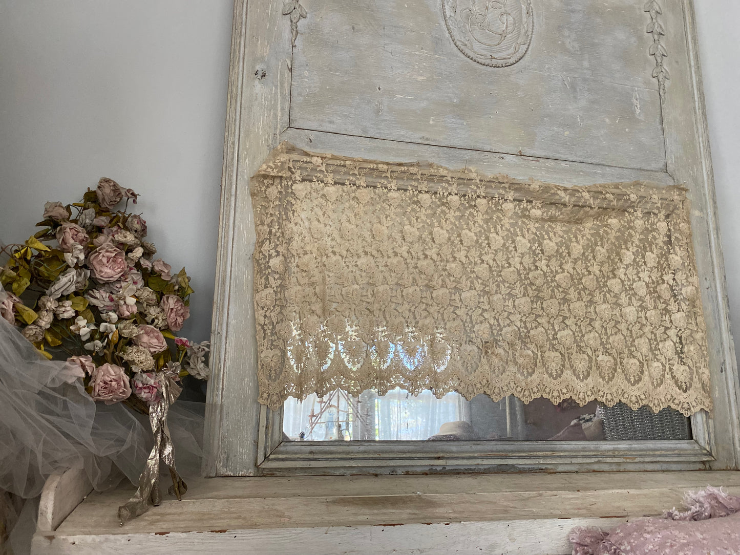 RARE Antique Intricate Lace Floral Panel