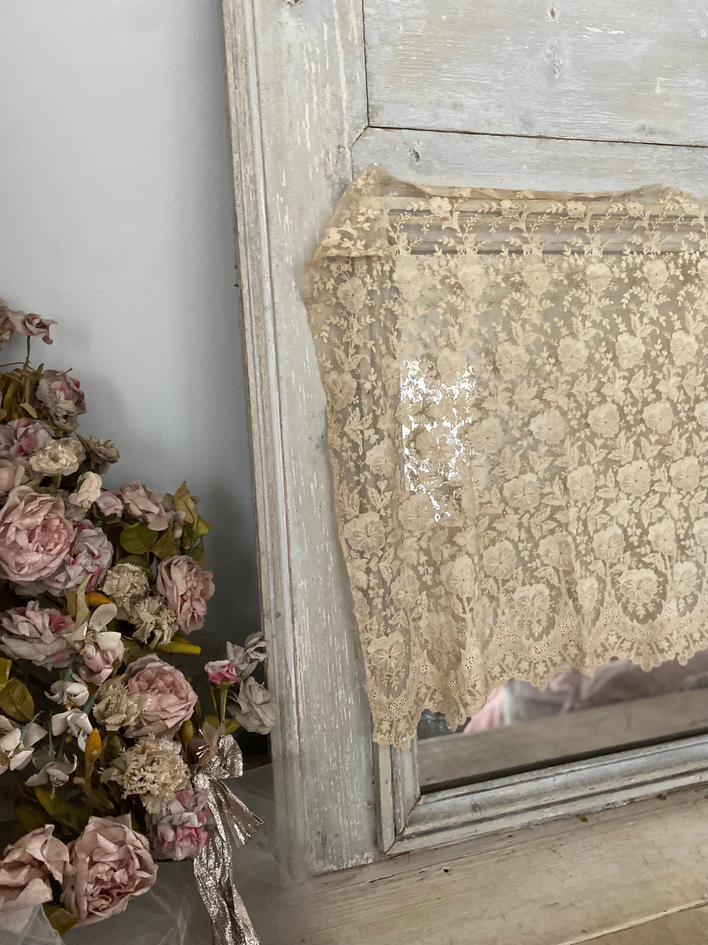 RARE Antique Intricate Lace Floral Panel