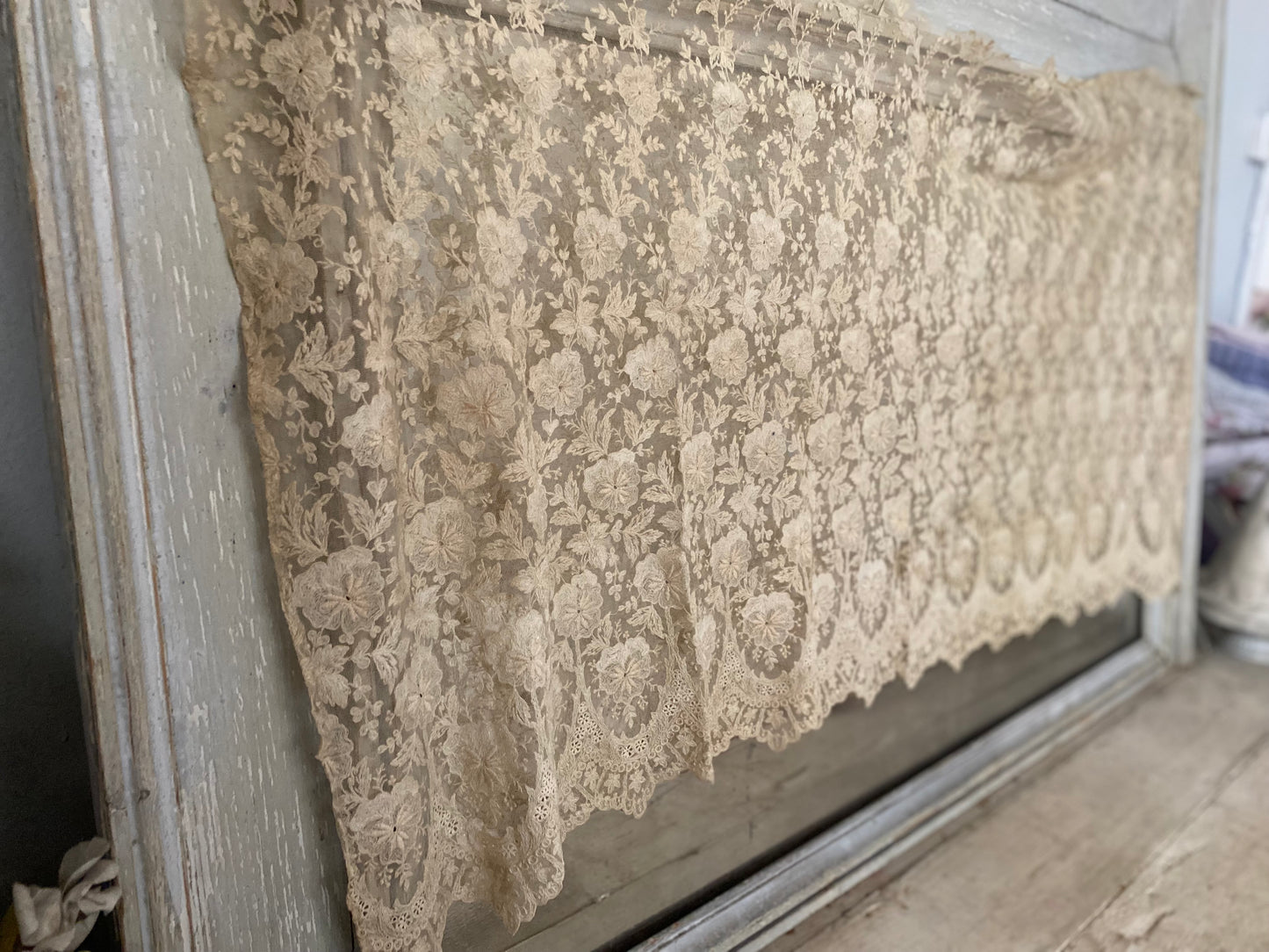 RARE Antique Intricate Lace Floral Panel