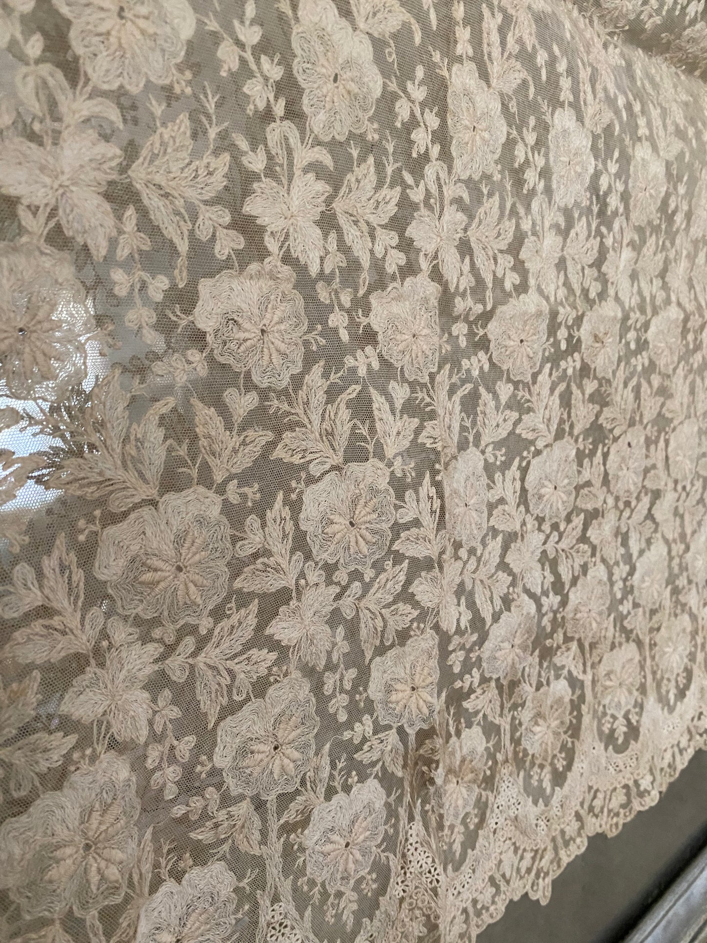 RARE Antique Intricate Lace Floral Panel