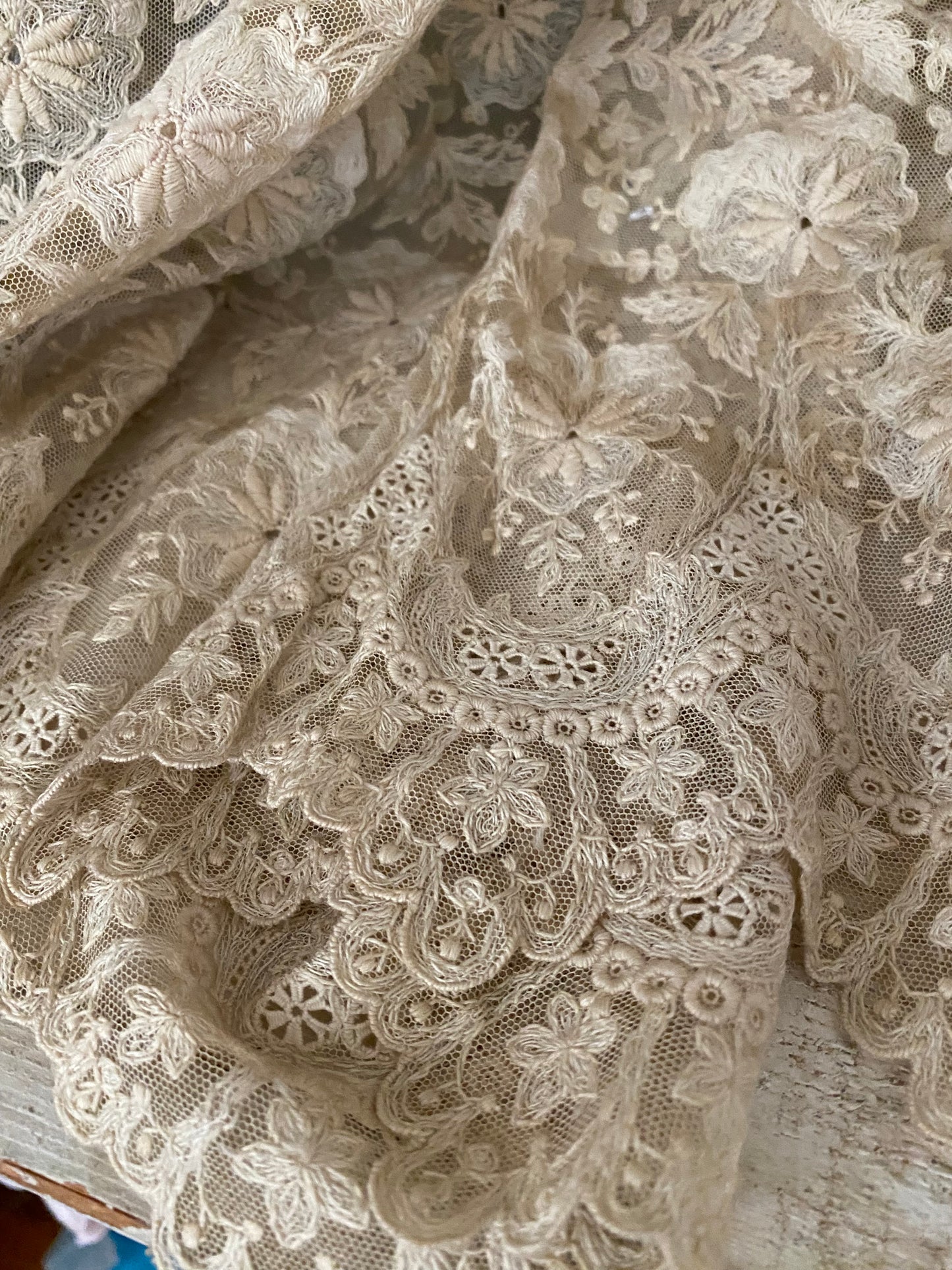 RARE Antique Intricate Lace Floral Panel