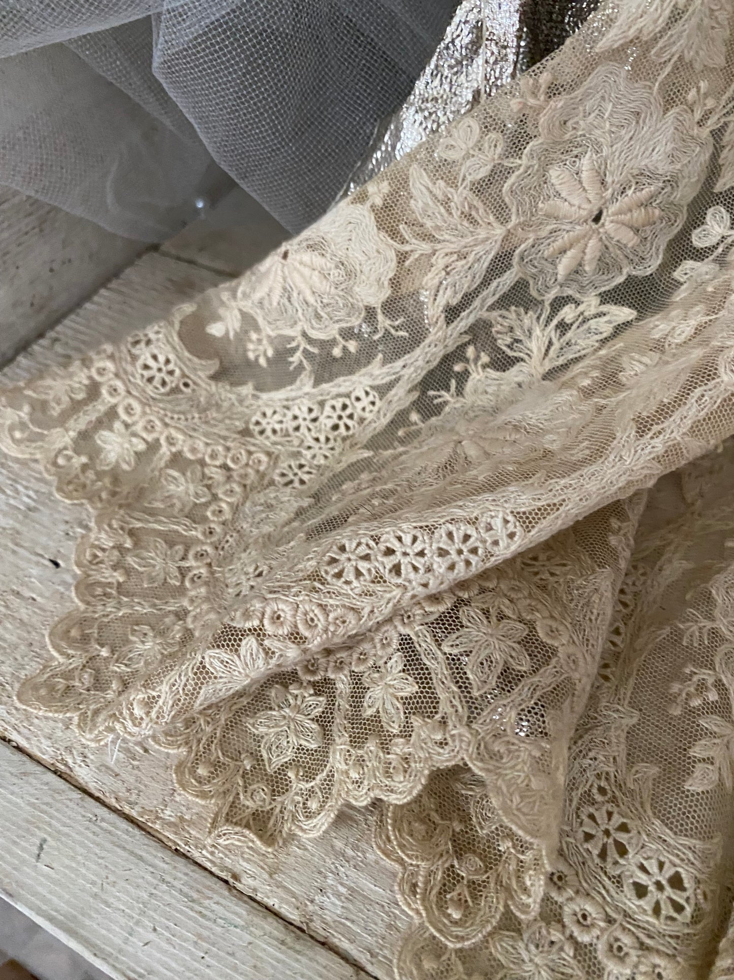 RARE Antique Intricate Lace Floral Panel