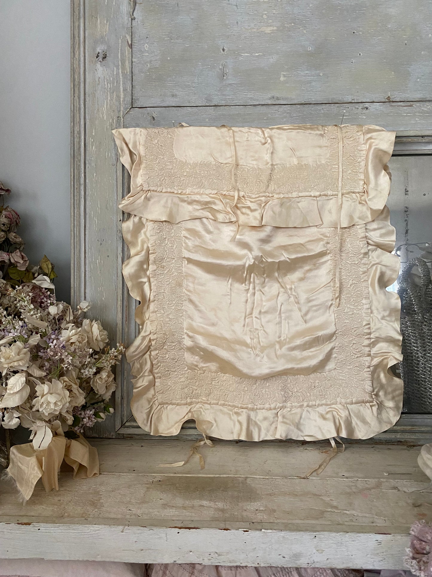 Antique Silk Baby Crib Christening Blanket