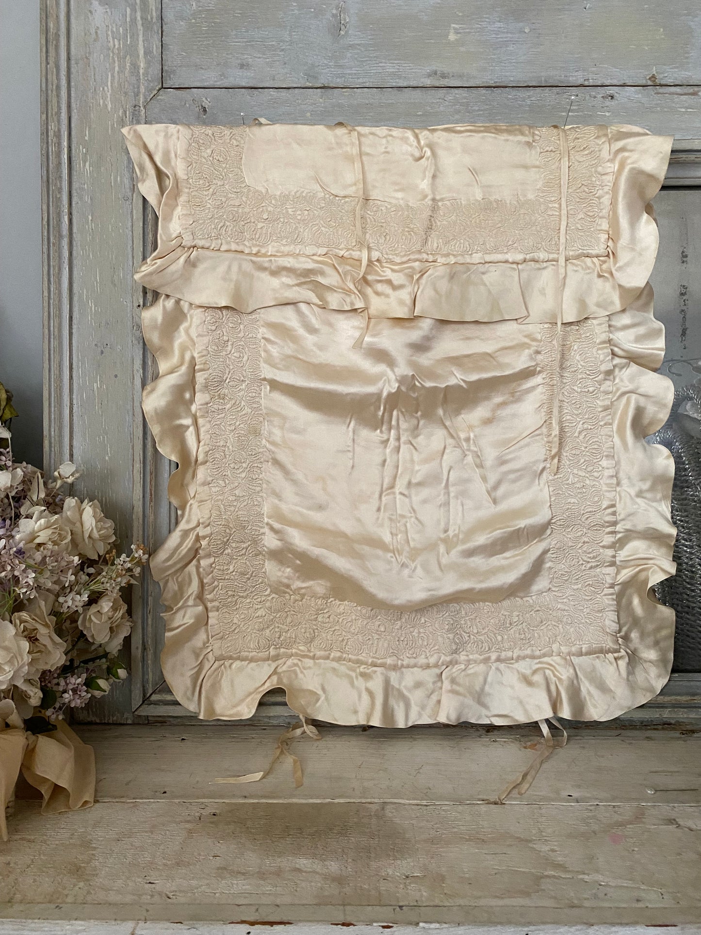 Antique Silk Baby Crib Christening Blanket