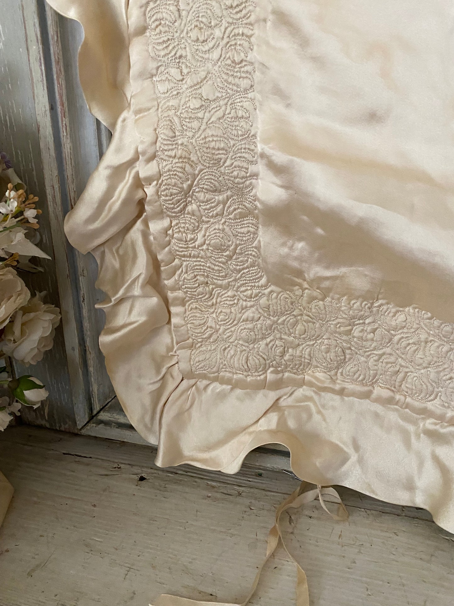 Antique Silk Baby Crib Christening Blanket