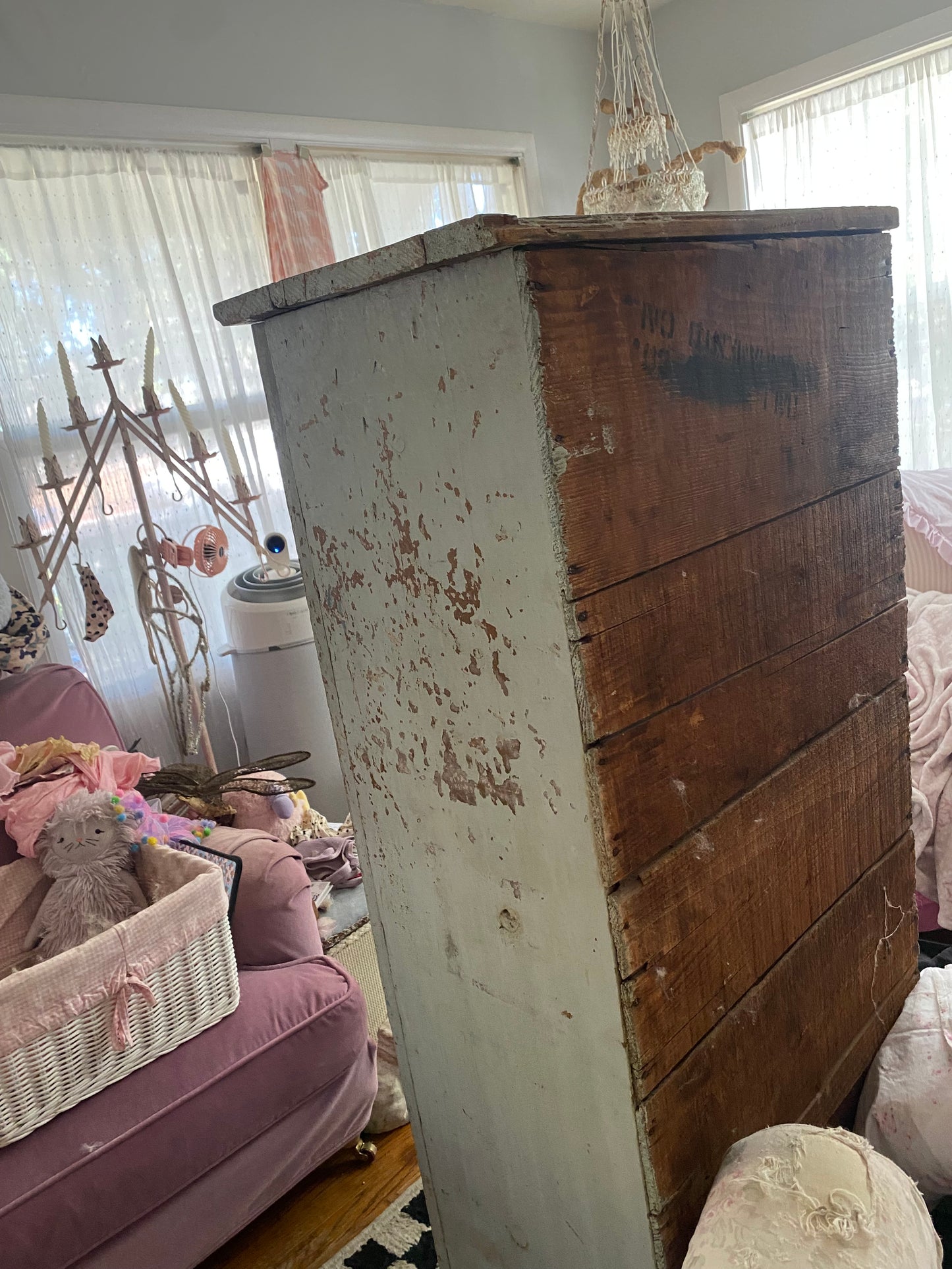 Antique Original Chippy Pale Blue Shabby Chic Cabinet Pie Safe