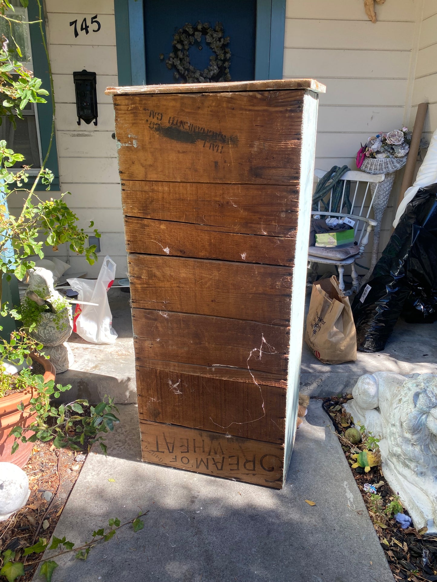 Antique Original Chippy Pale Blue Shabby Chic Cabinet Pie Safe