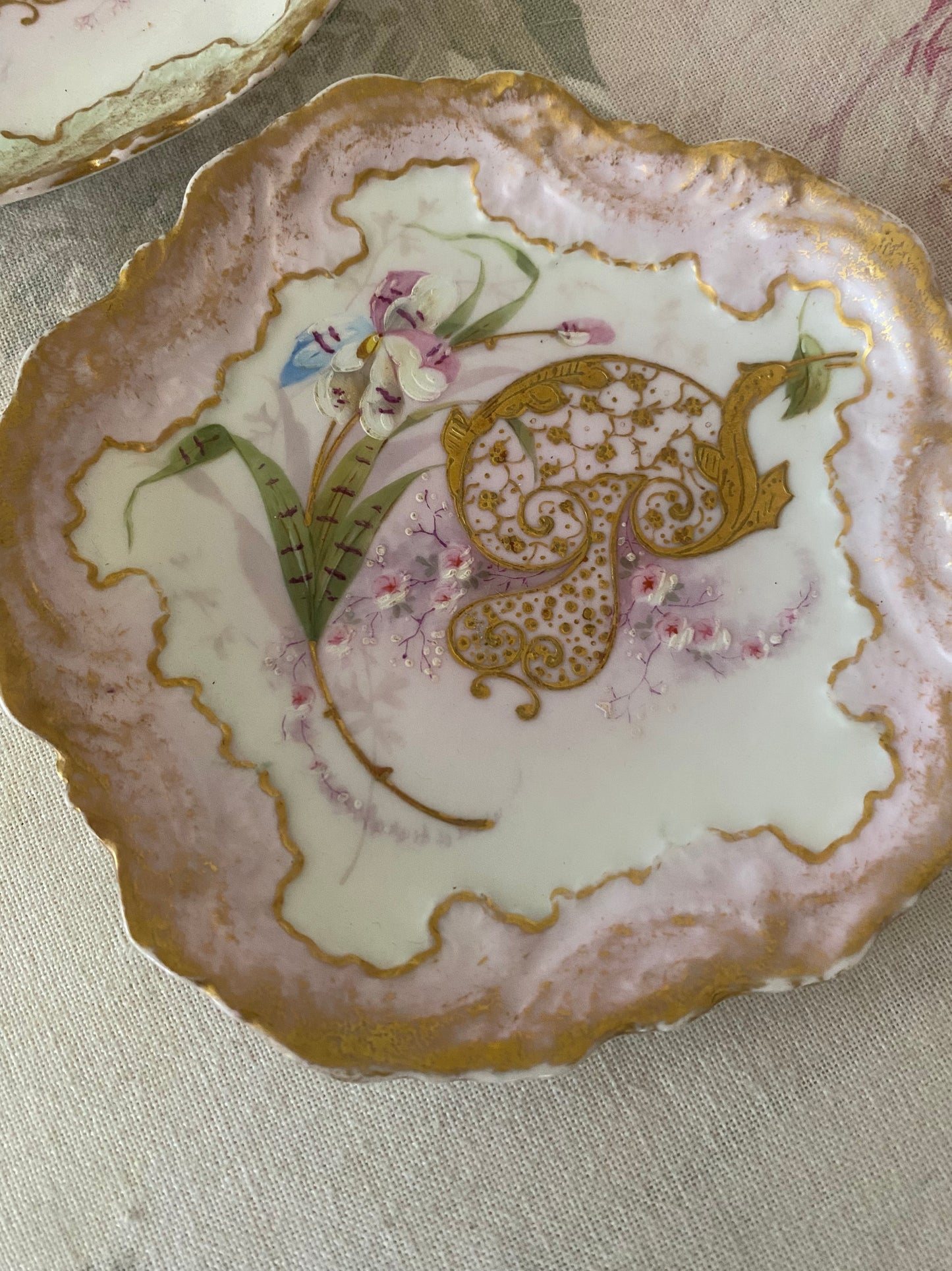 Pair Antique Painted Limoges French Plates