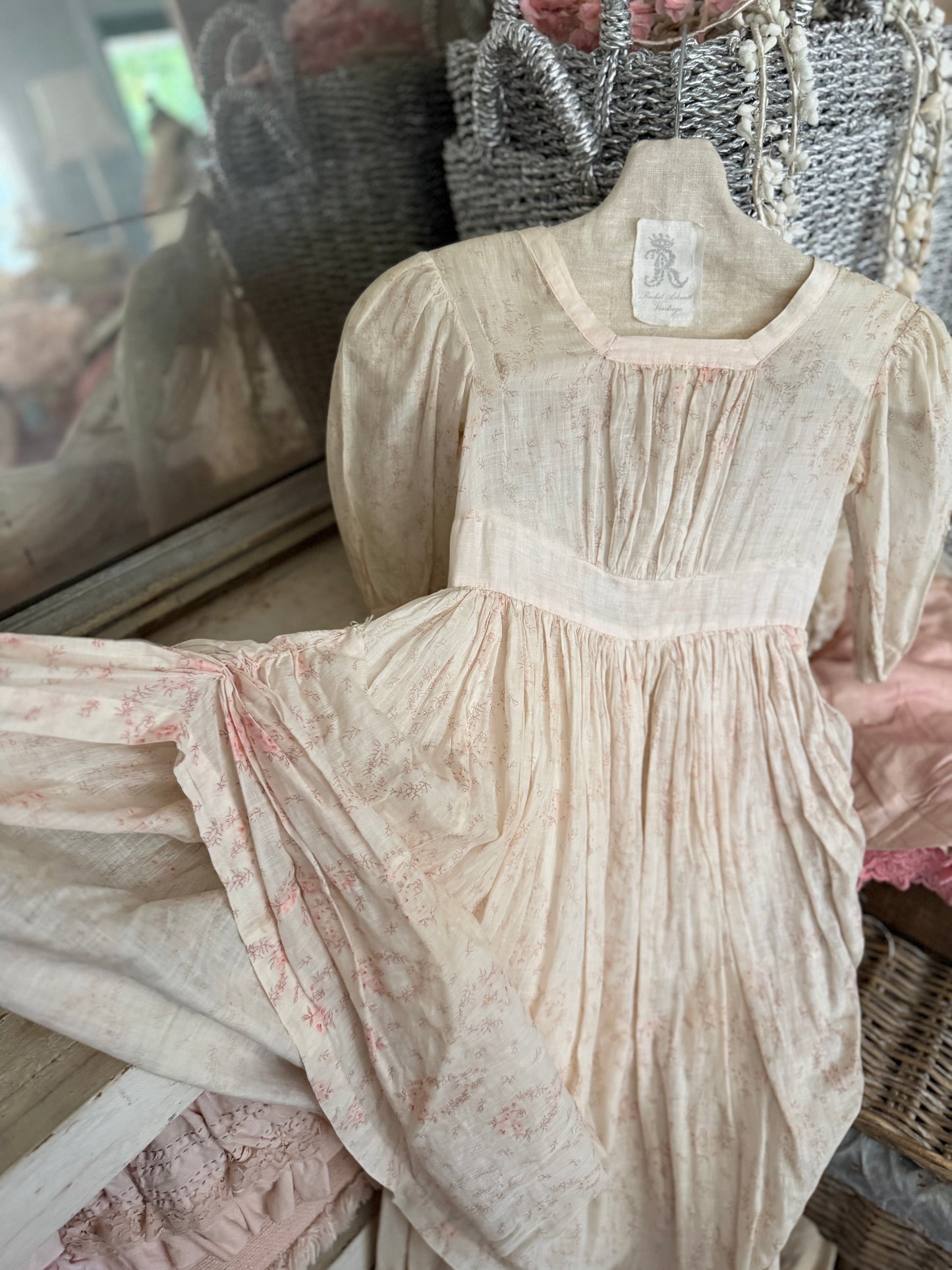 Antique 1920s Pink floral Girls Pannier Dress