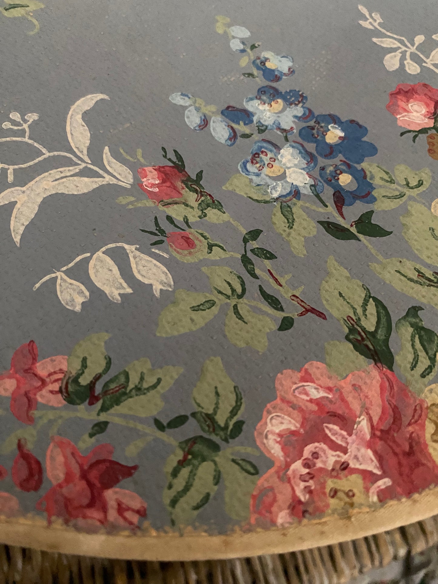 Pair Vintage Blue Floral Wallpaper Hat Boxes