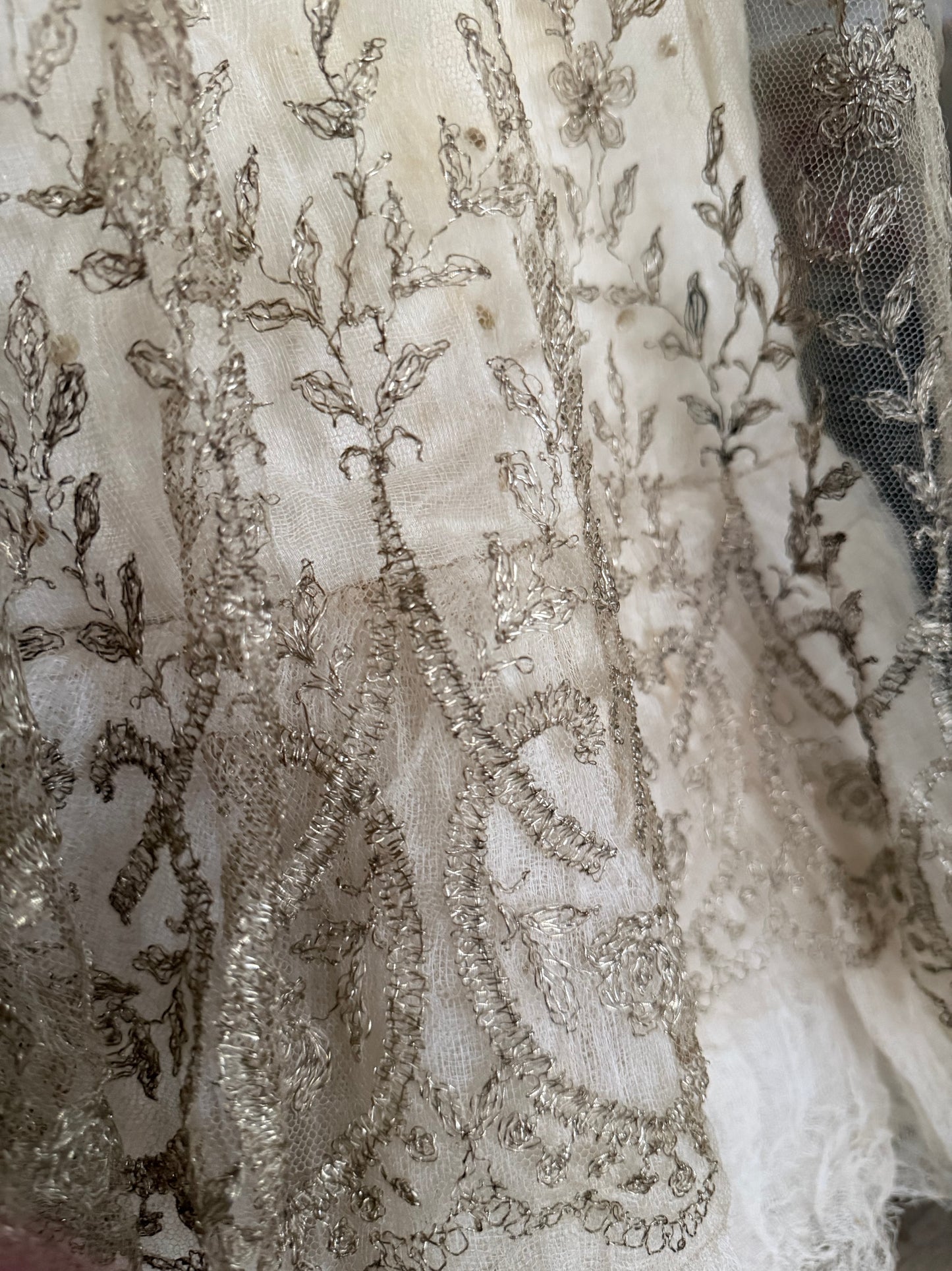 Antique Silver Metallic Embroidered Lace Yardage