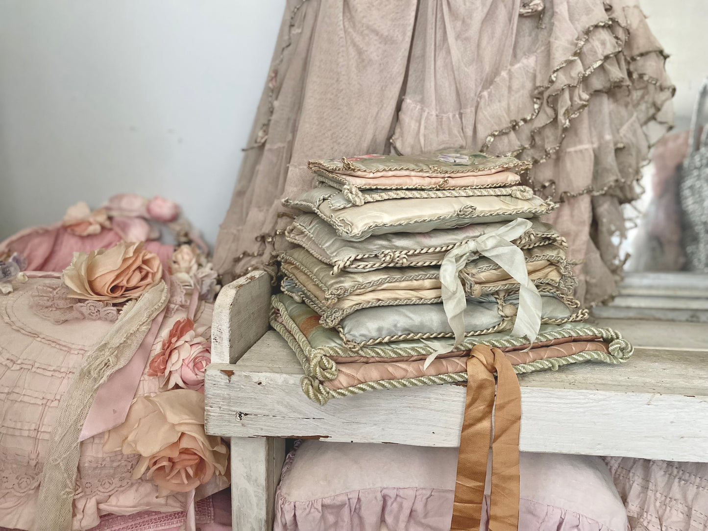 Antique French Silk Lingerie Keeper Holder
