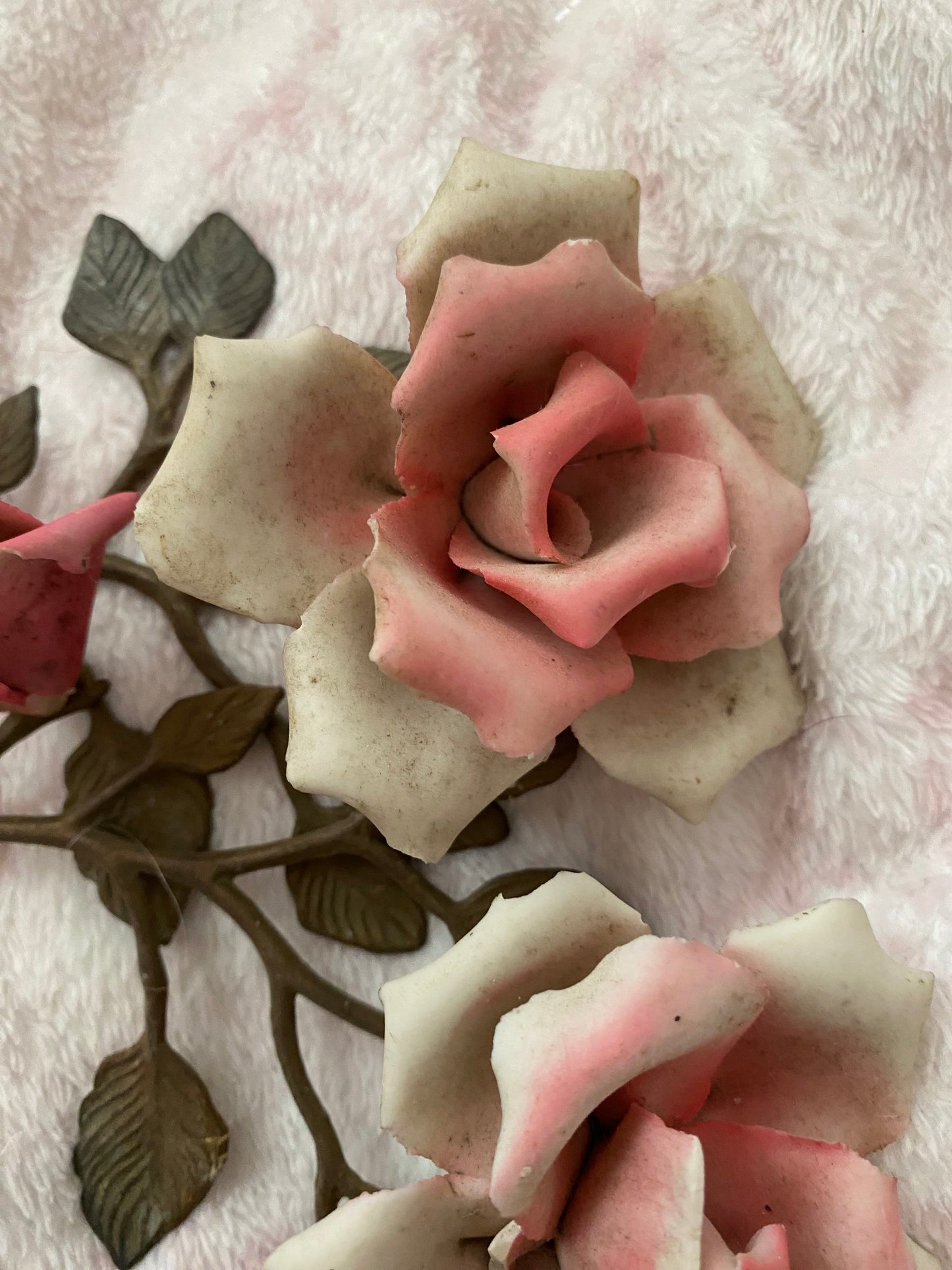 Pair Vintage Pink Bisque Roses
