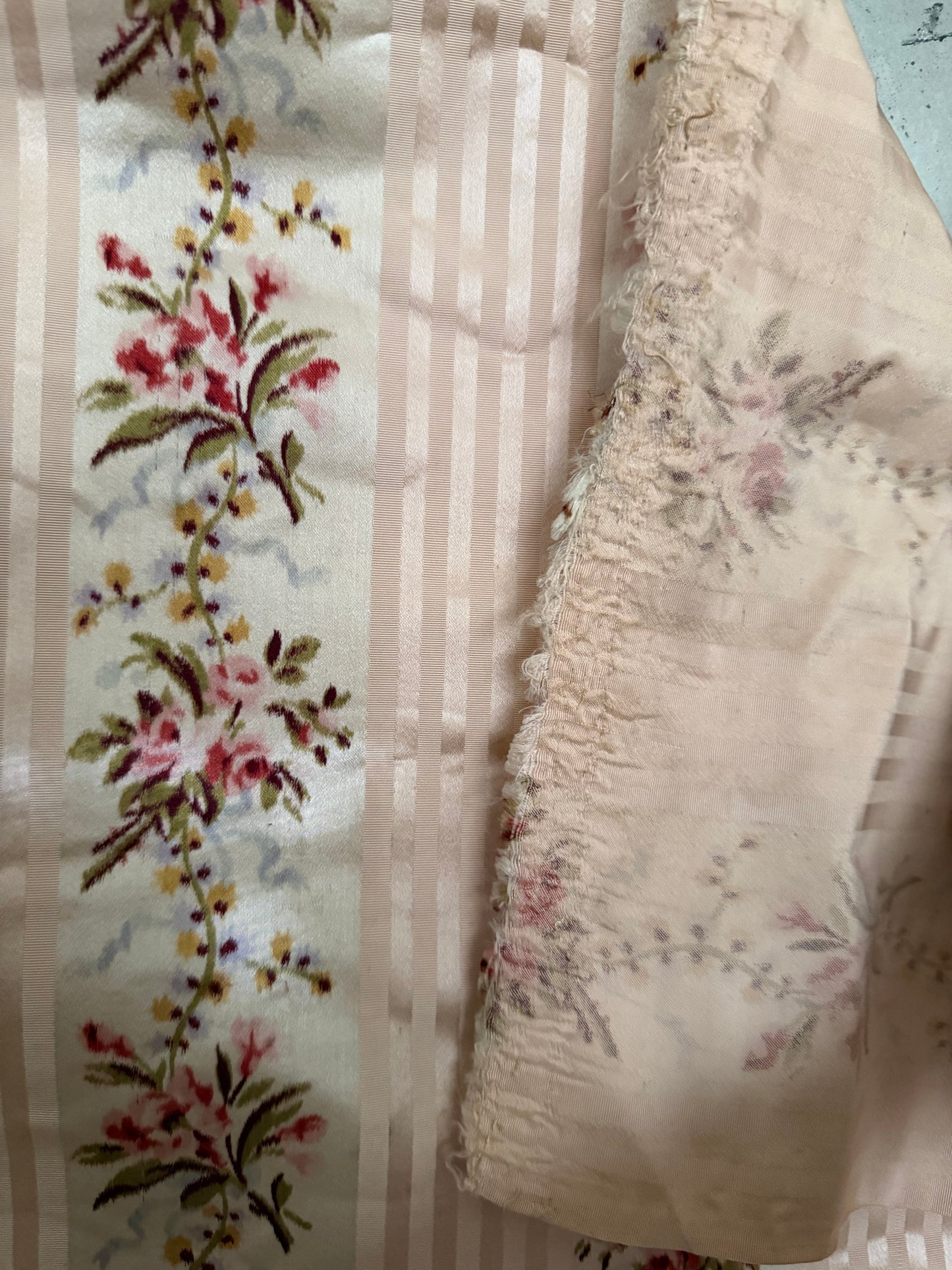 RARE Antique 18th Lyon Silk Pink Ribbon Rose Yardage From Gown