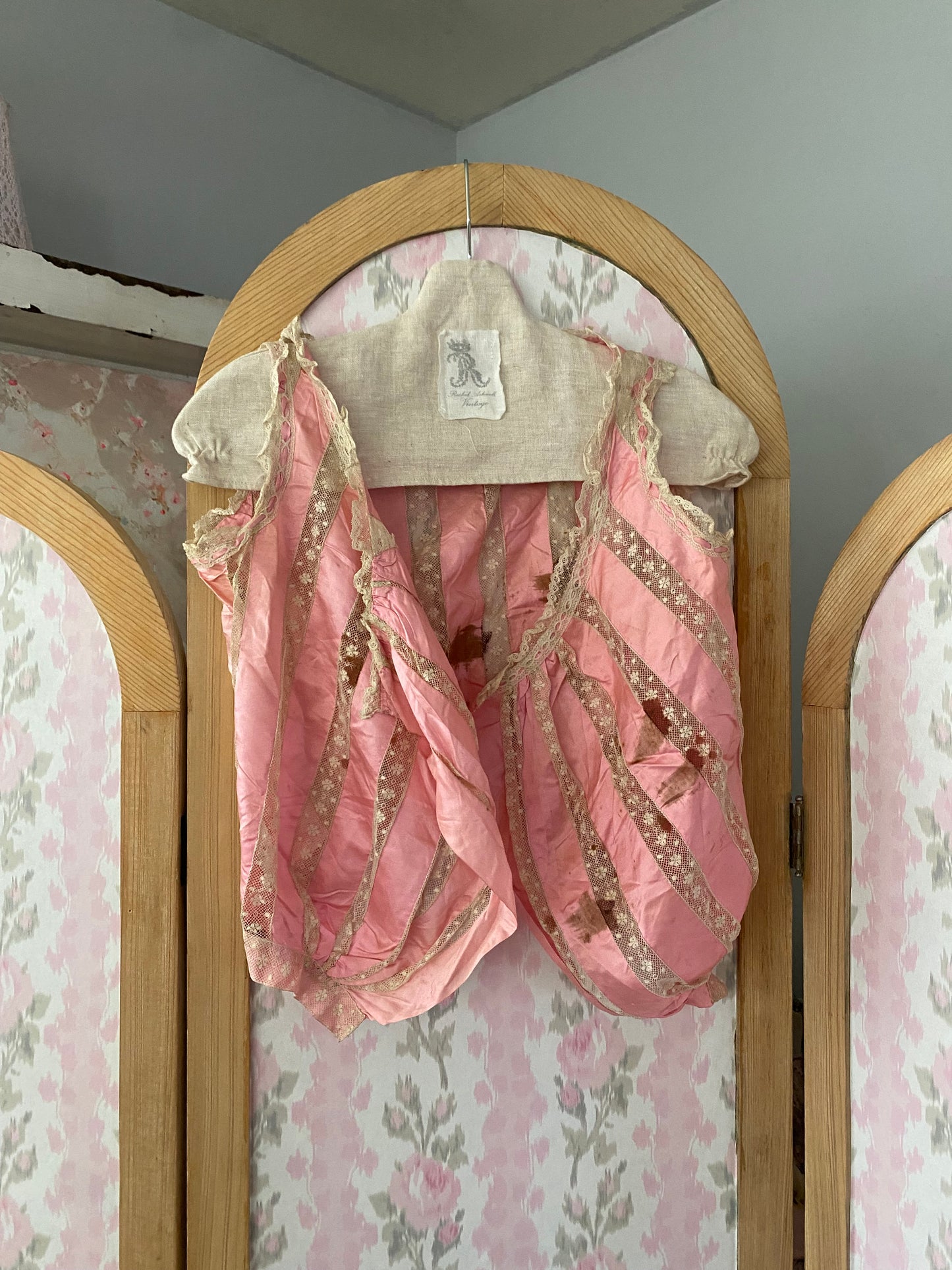 Antique Pink Silk Lace Corset Cover Camisole