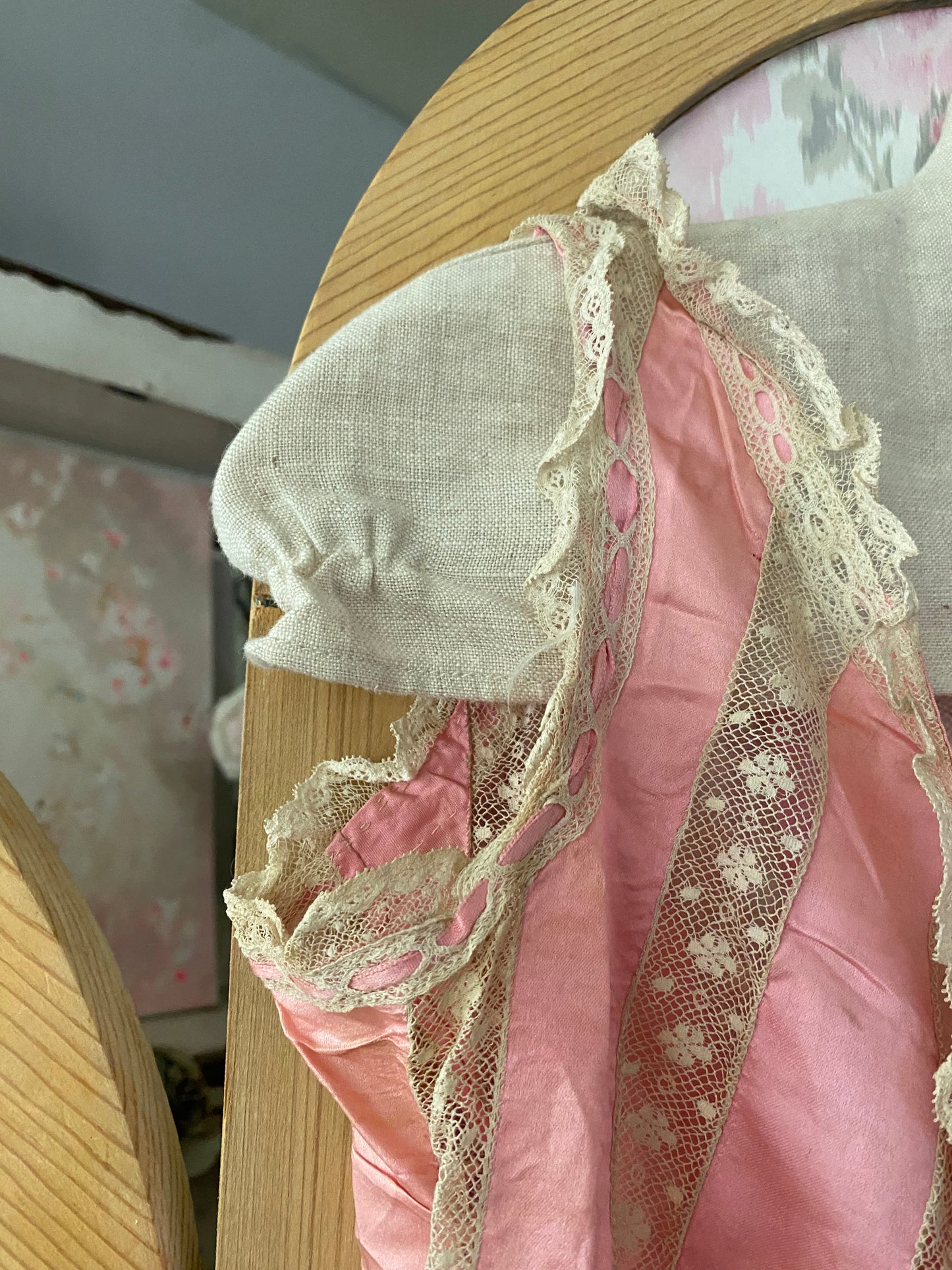 Antique Pink Silk Lace Corset Cover Camisole