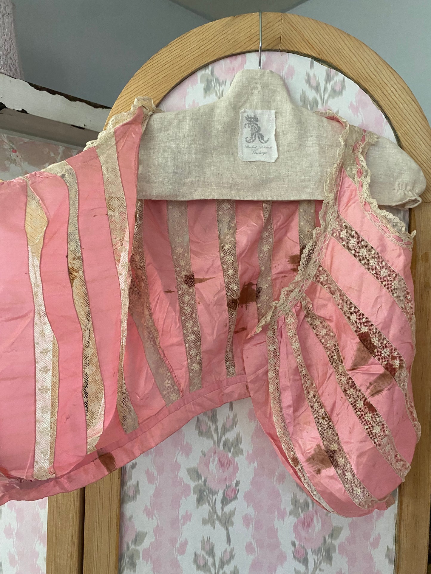 Antique Pink Silk Lace Corset Cover Camisole