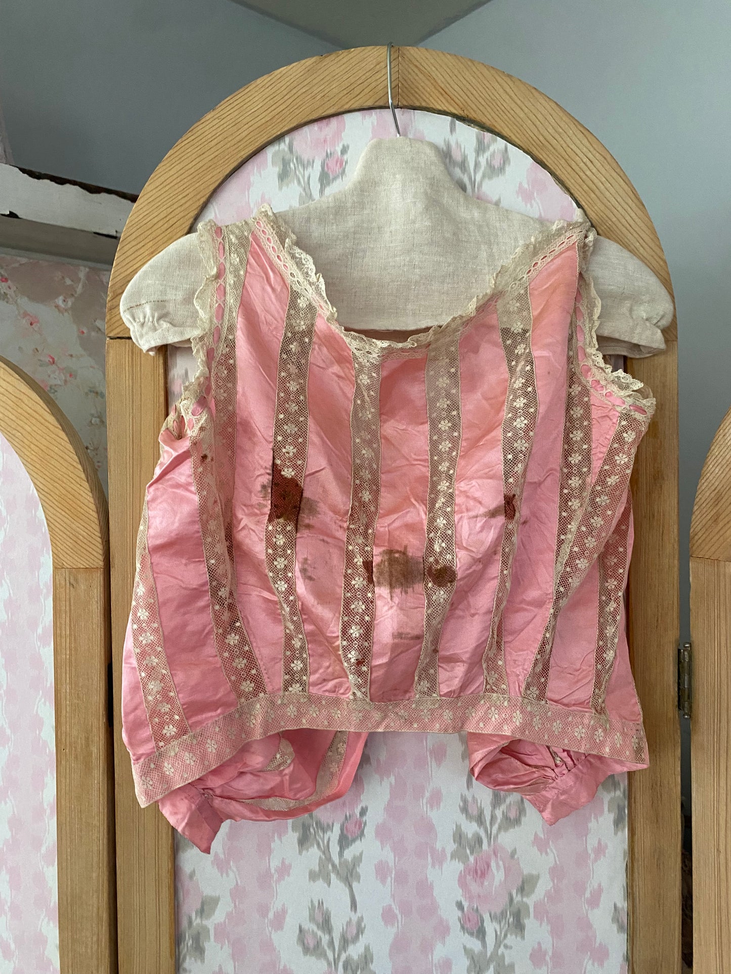 Antique Pink Silk Lace Corset Cover Camisole