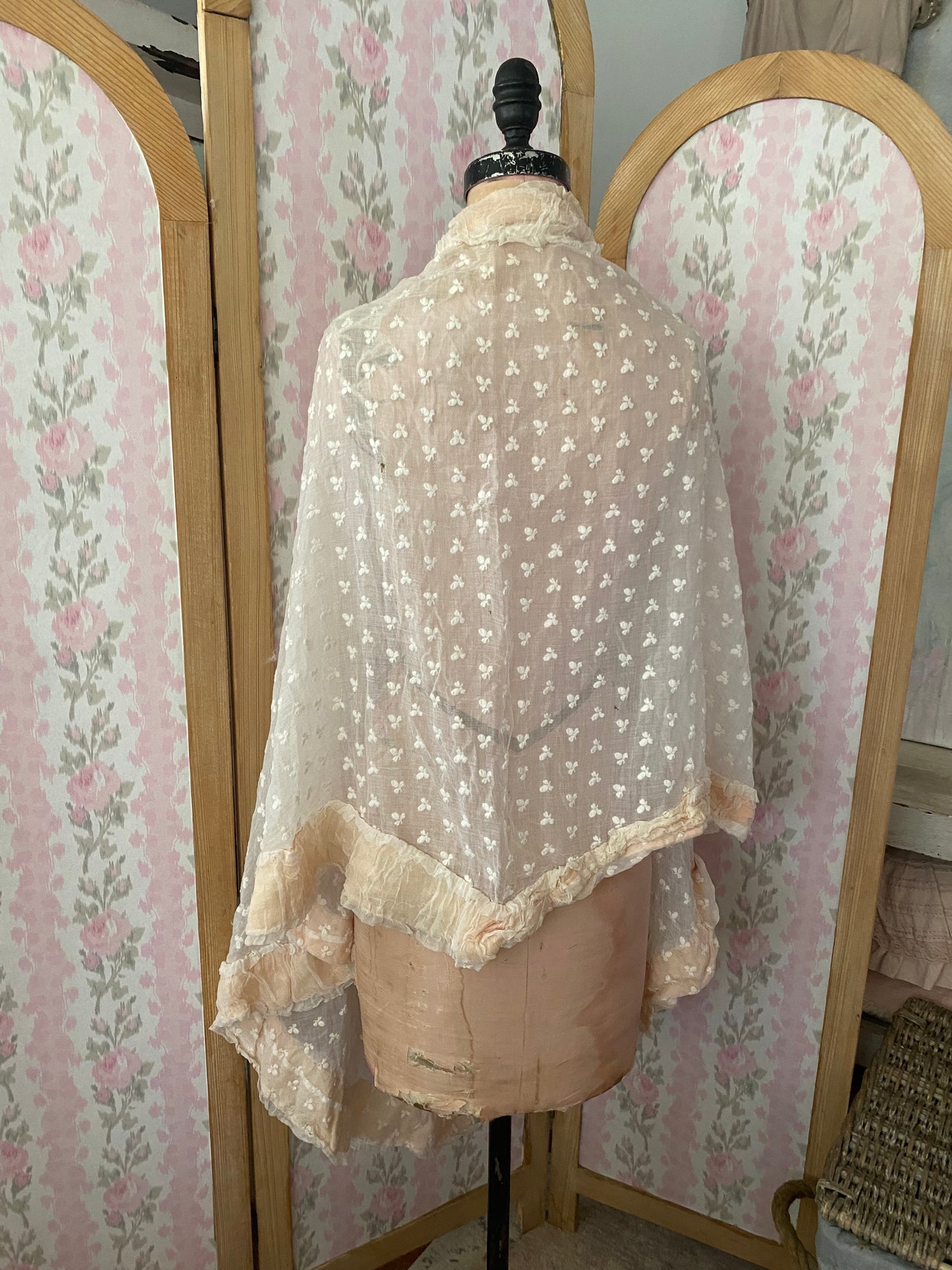 Antique White Pink Shawl