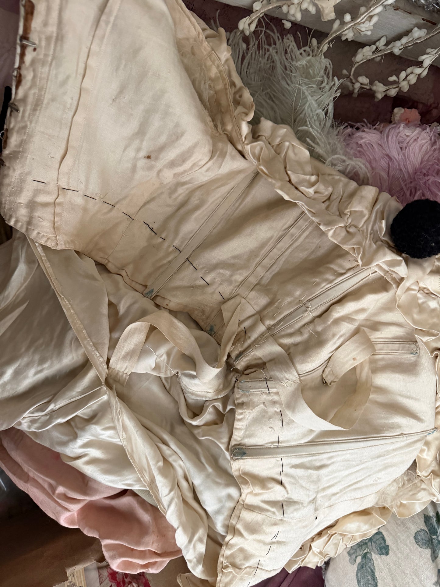 RESERVED K Antique Silk Pierrot Costume Dress & Hat