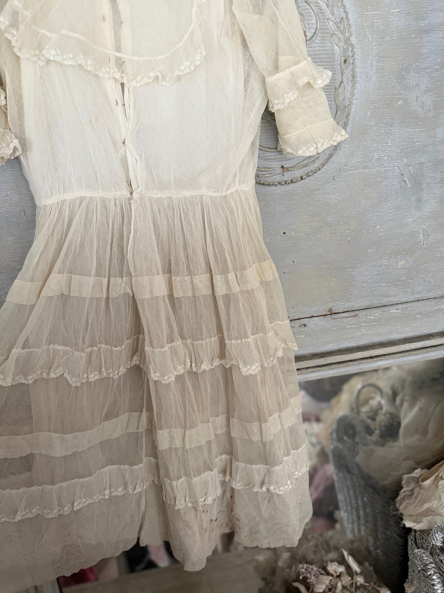 Antique White Net Lace Ribbonwork Dress