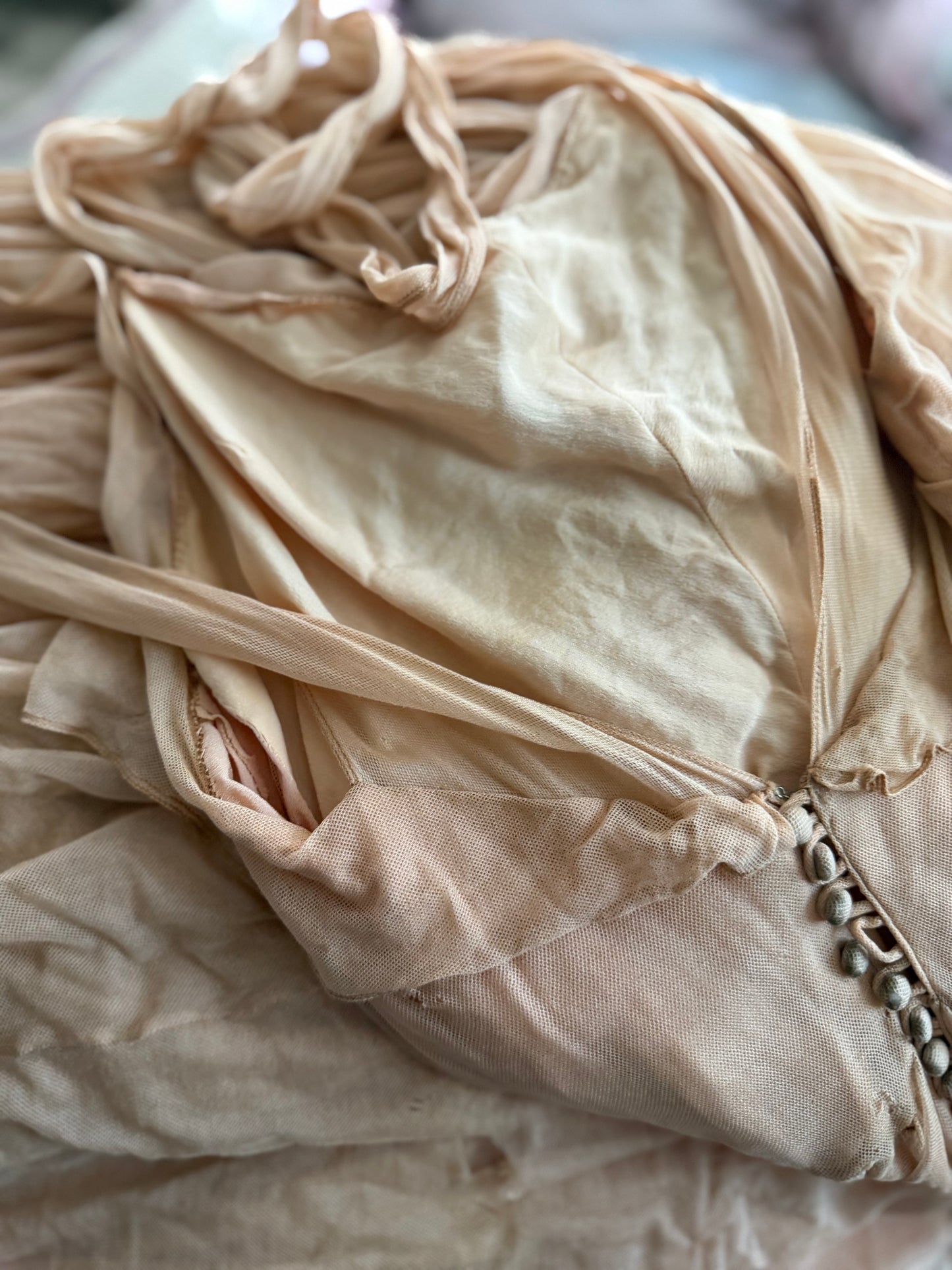 Antique Dusty Pink Net Lace Bias Cut Dress