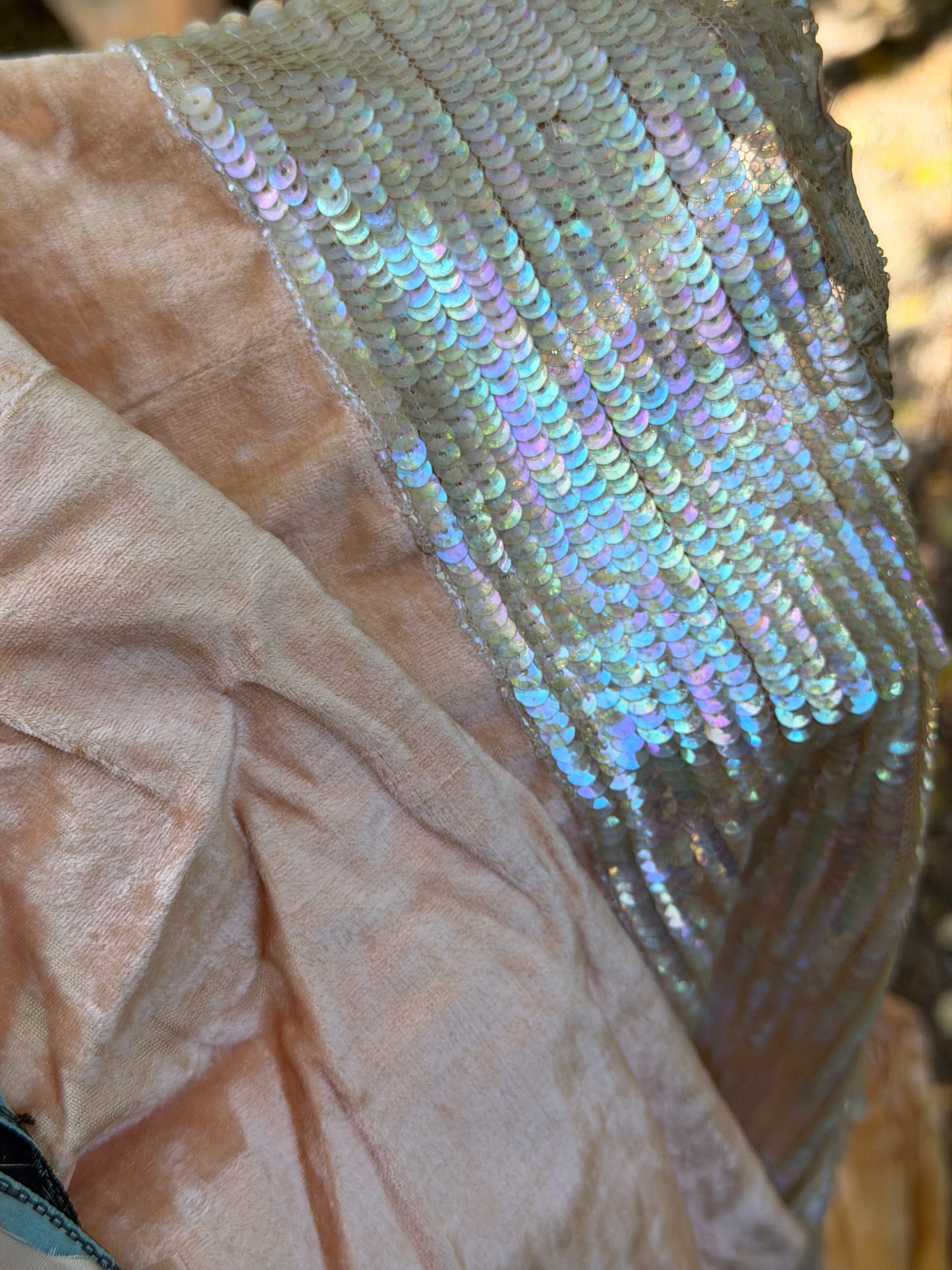 Antique AB Iridescent Sequin Peach Velvet Bodice