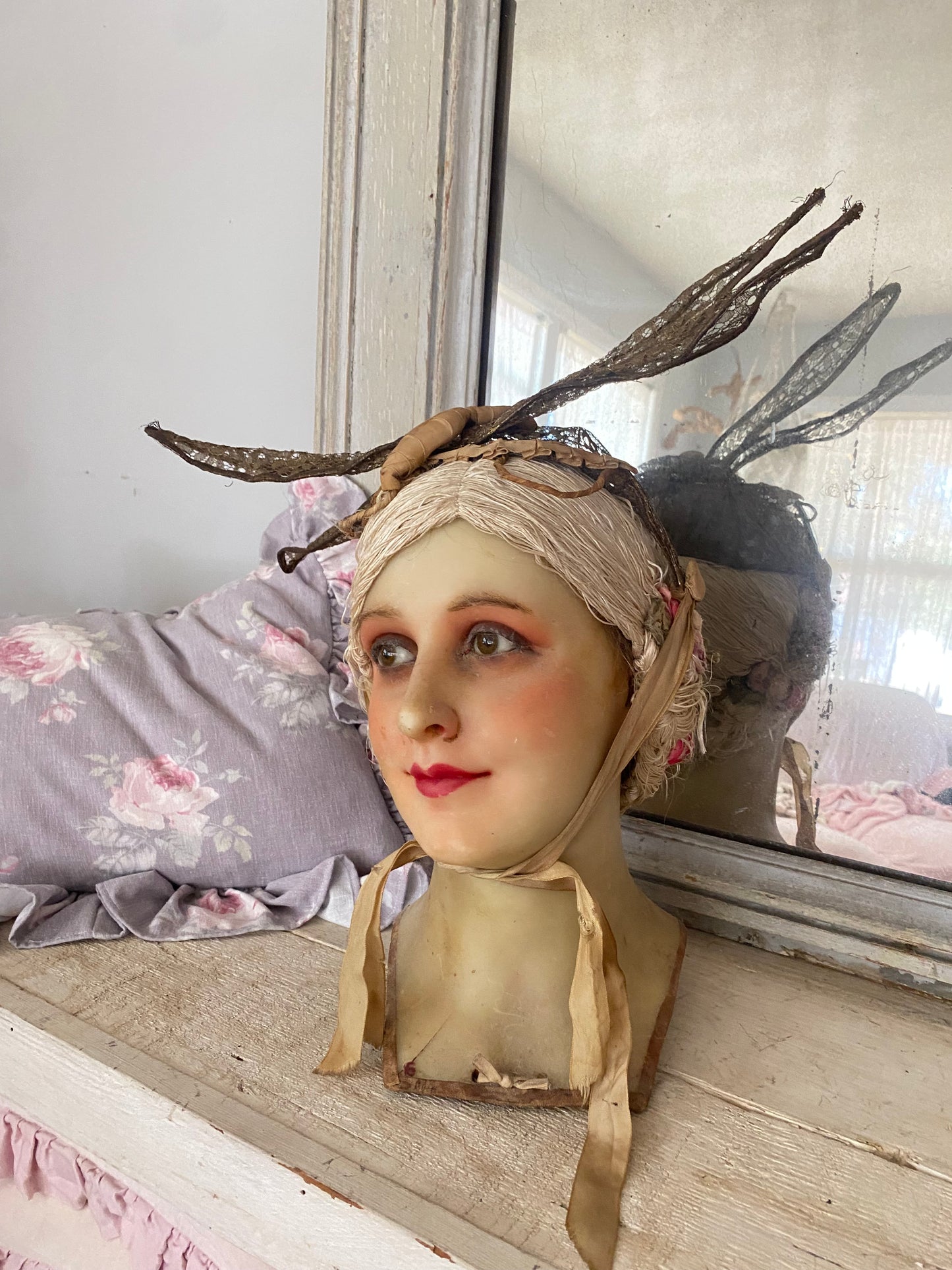 Antique 1920's Gold Lame Lace Dragonfly Headdress