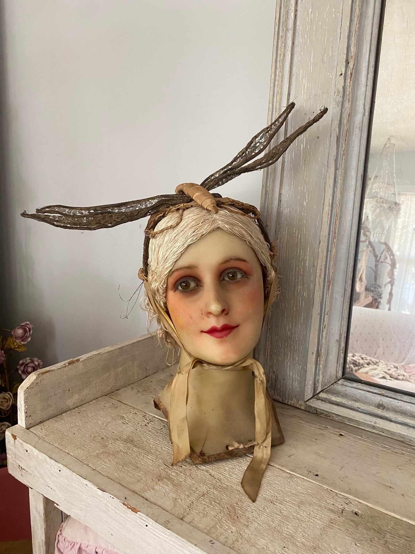 Antique 1920's Gold Lame Lace Dragonfly Headdress