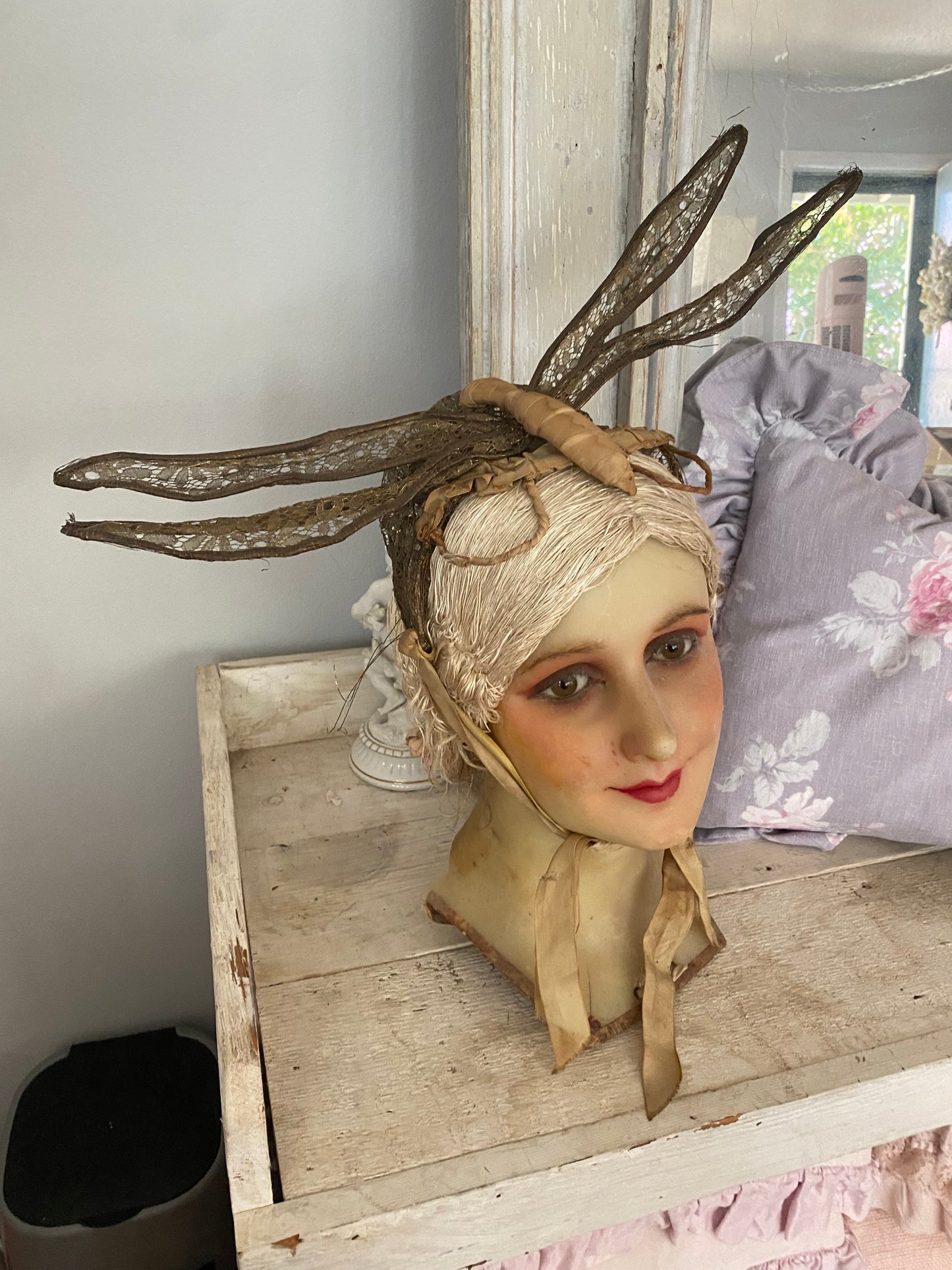 Antique 1920's Gold Lame Lace Dragonfly Headdress