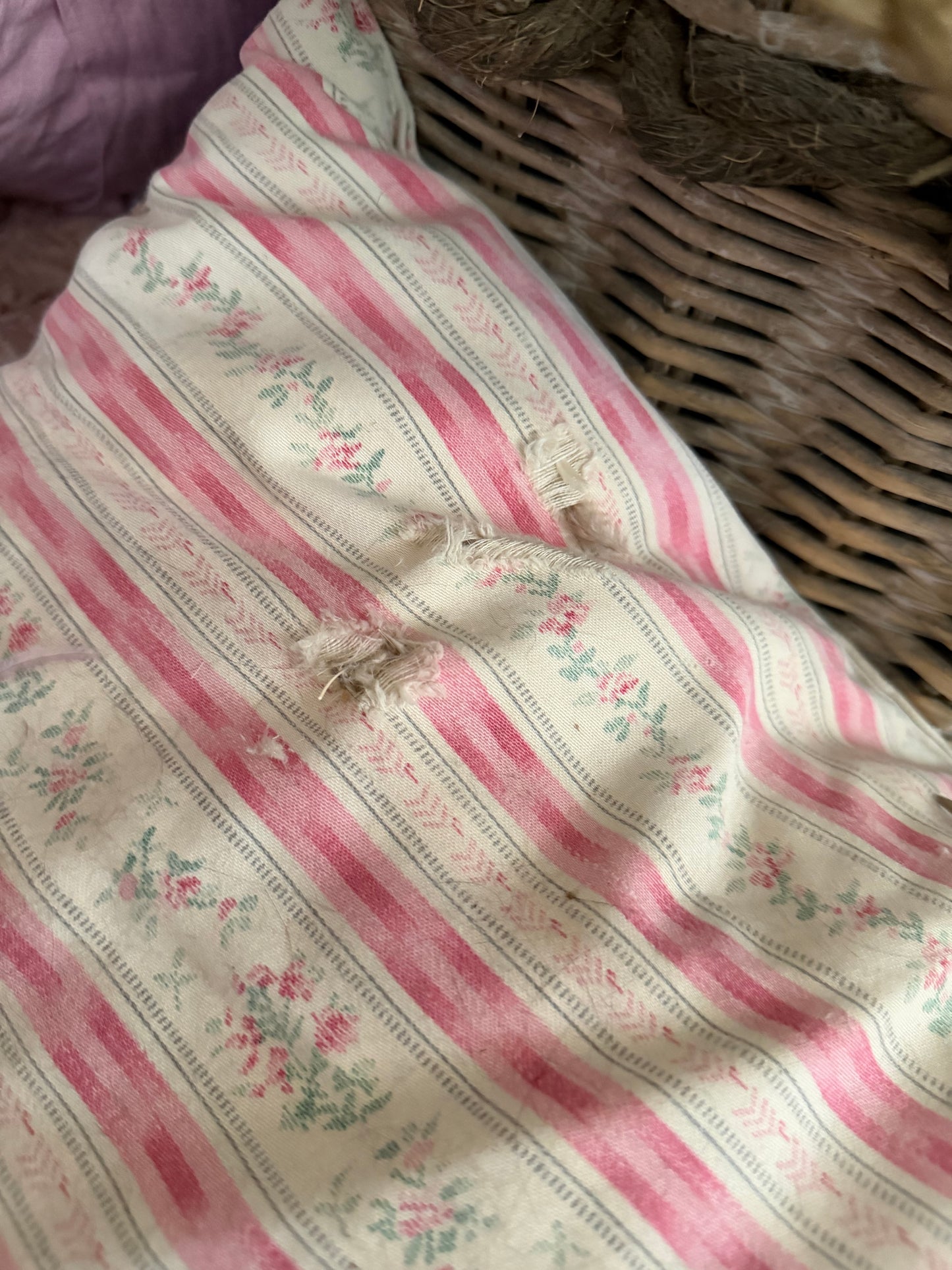 Antique Pink Rose Stripe Ticking Pillow