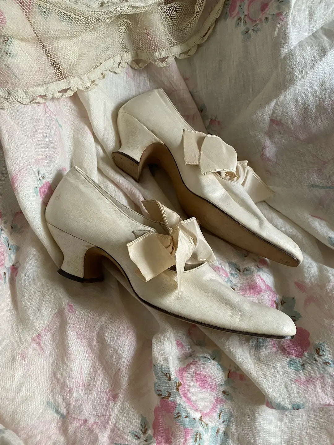 Antique Wedding Shoes Museum Deaccession Silk Bows