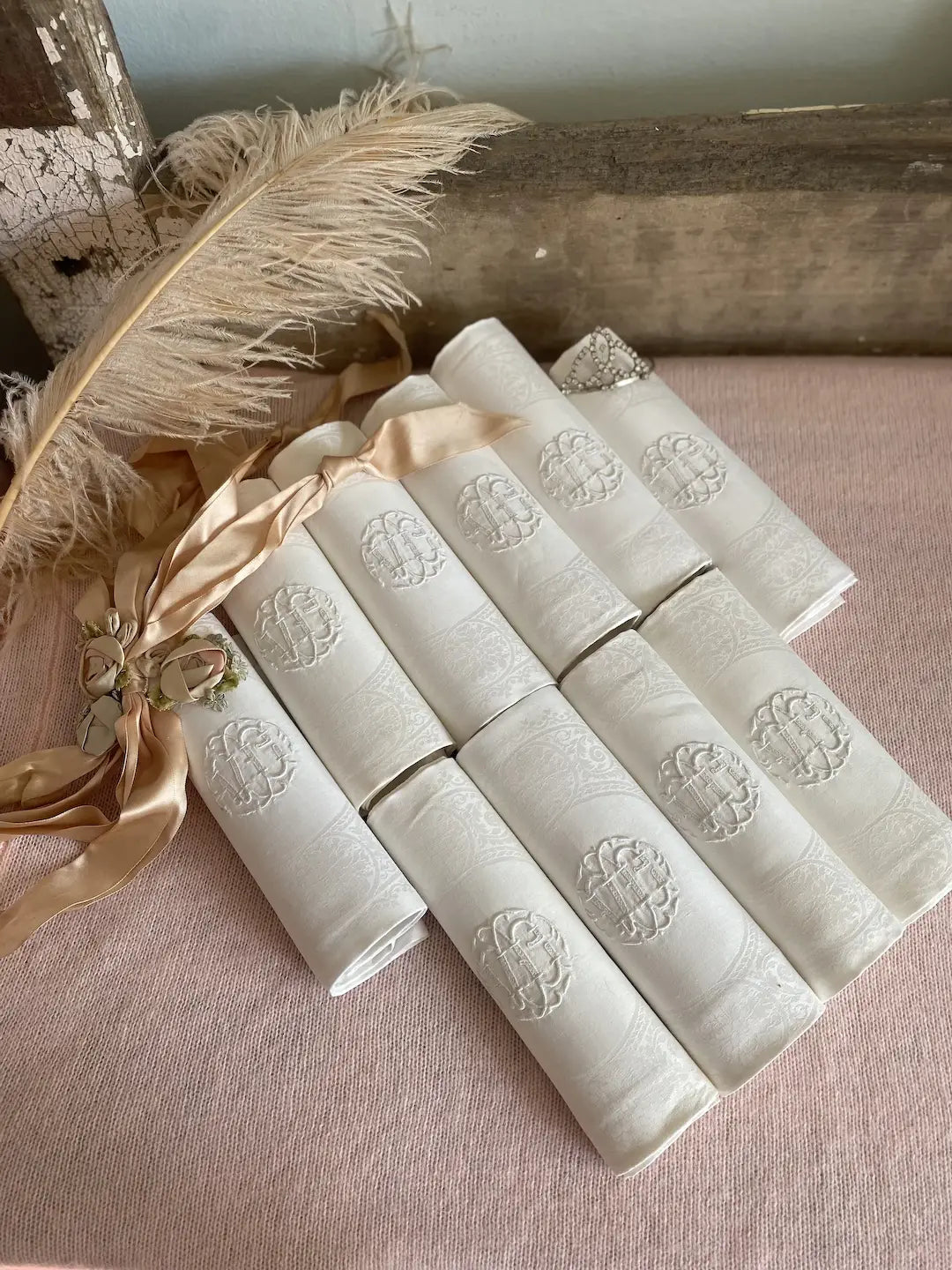 Antique 10pc French Linen Napkins Monogram