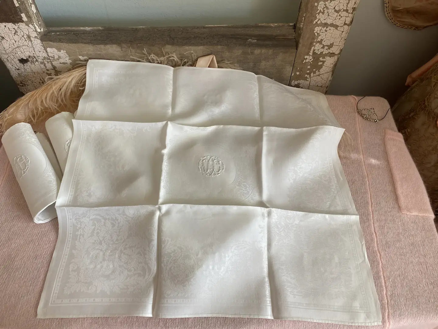 Antique 10pc French Linen Napkins Monogram