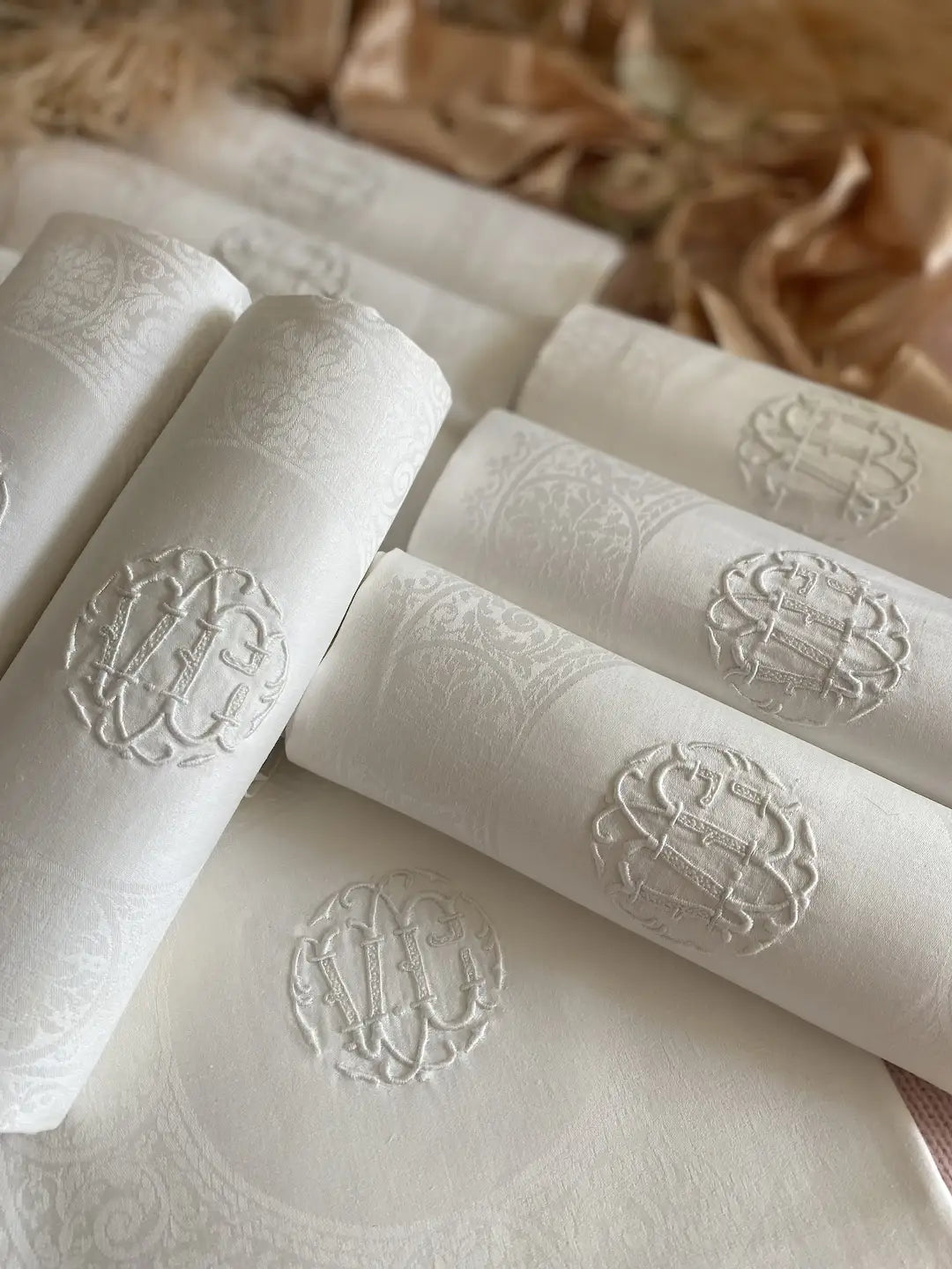 Antique 10pc French Linen Napkins Monogram